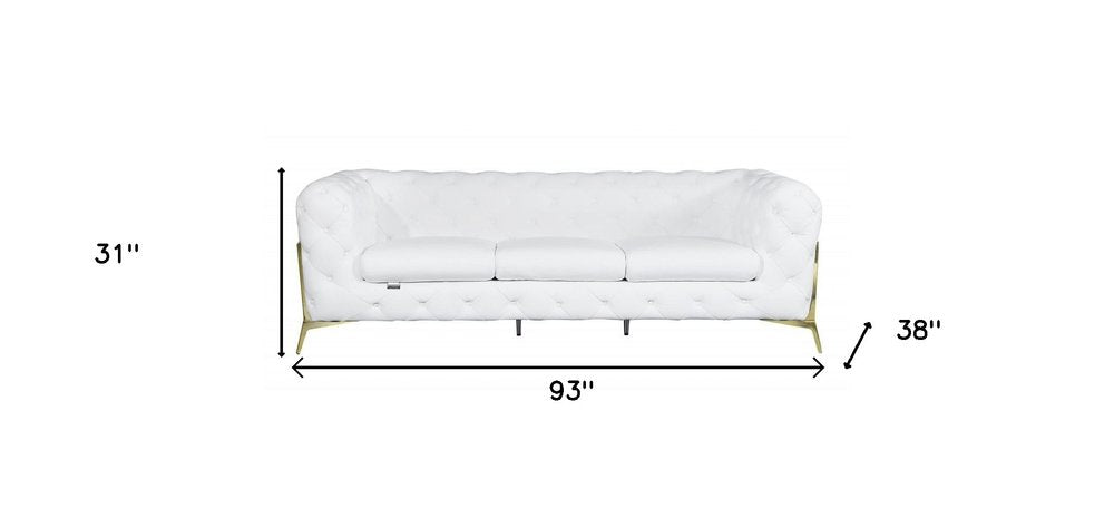 93" Brown Italian Leather Chesterfield Sofa With Silver Legs