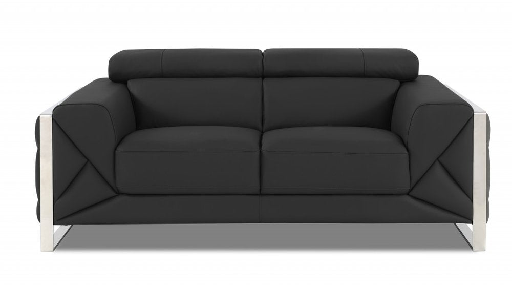 Two Piece Indoor Dark Gray Italian Leather Five Person Seating Set