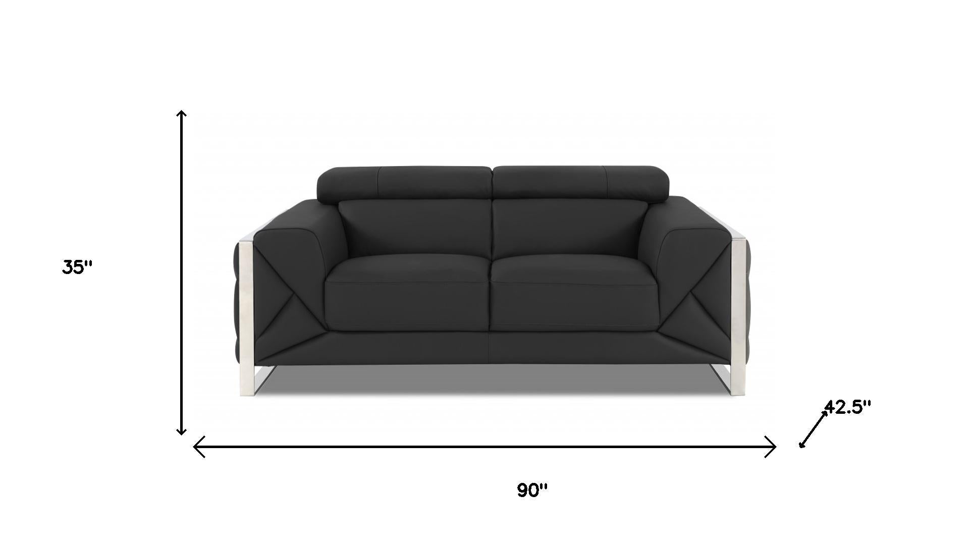 Two Piece Indoor Dark Gray Italian Leather Five Person Seating Set