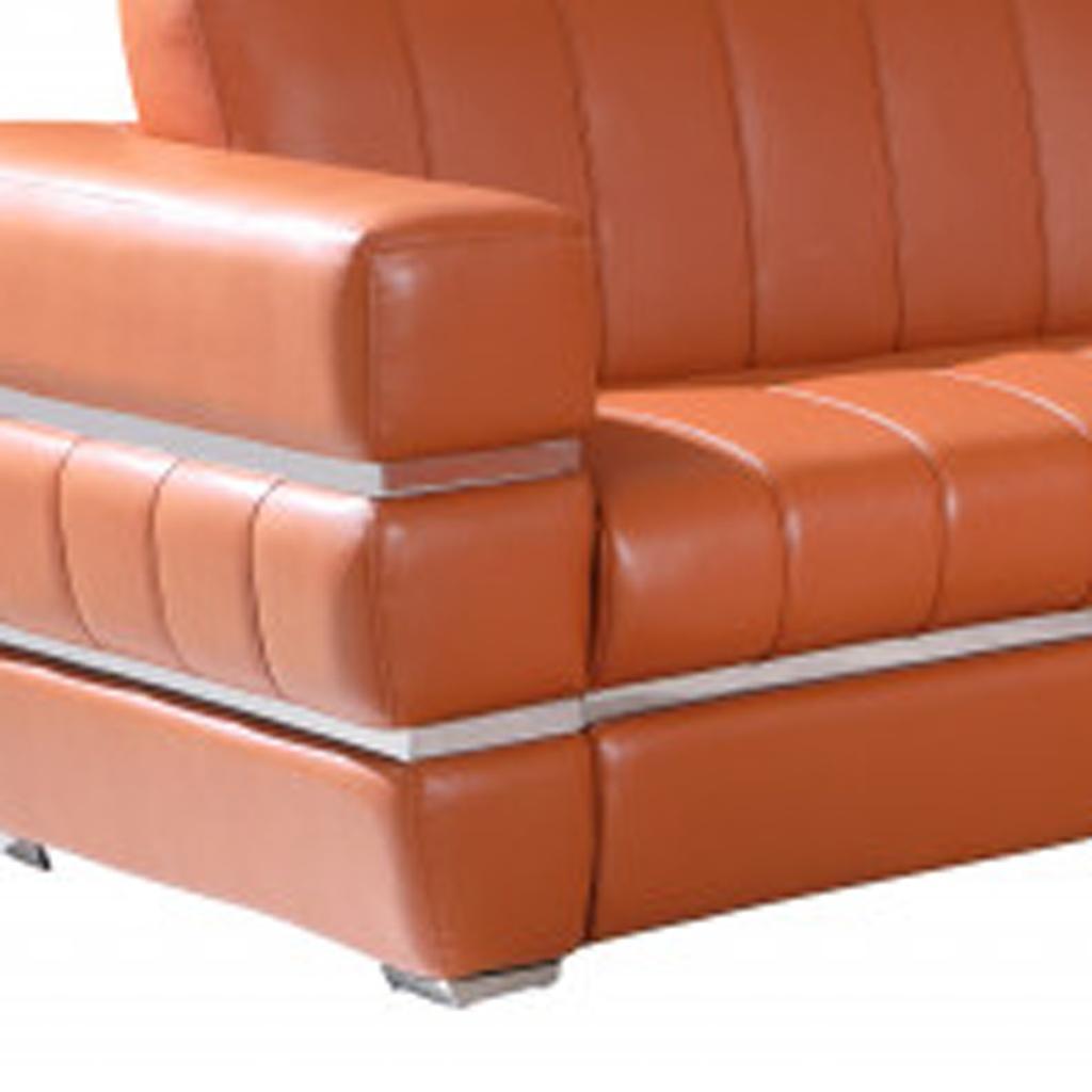 Two Piece Indoor Camel Italian Leather Five Person Seating Set
