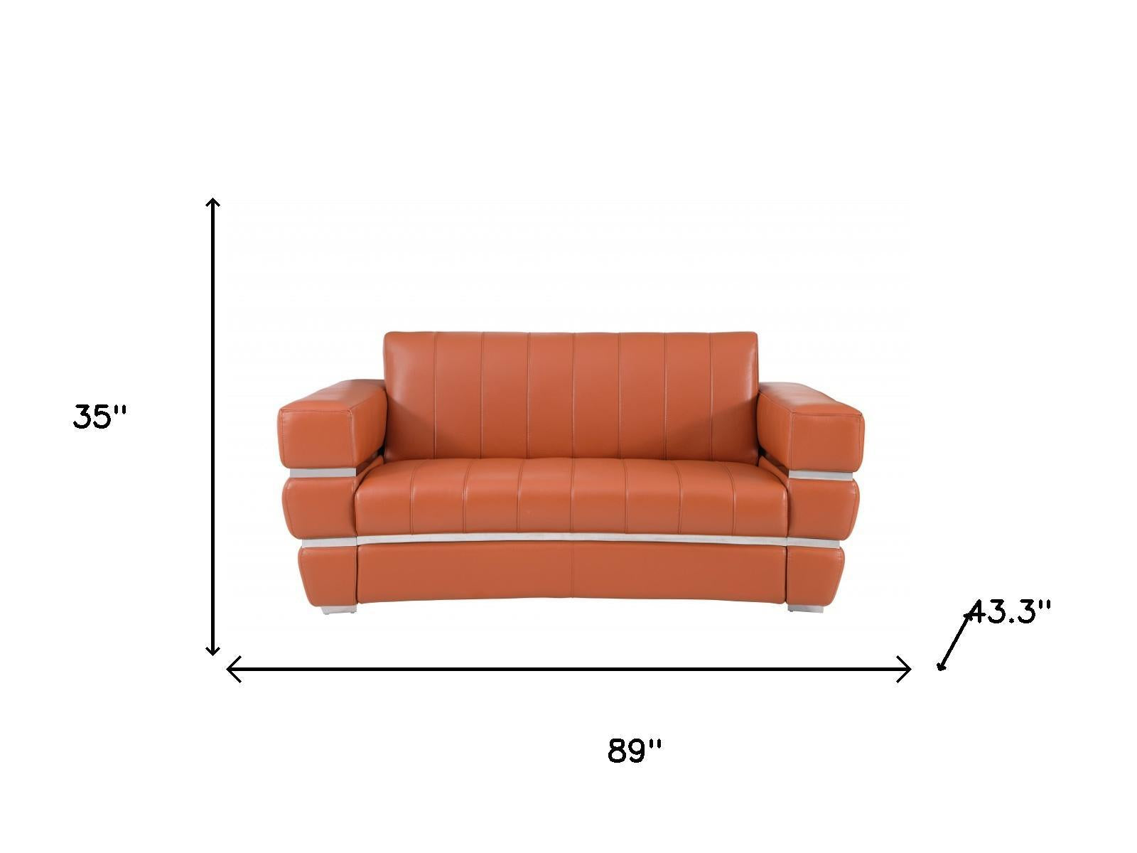 Two Piece Indoor Camel Italian Leather Five Person Seating Set