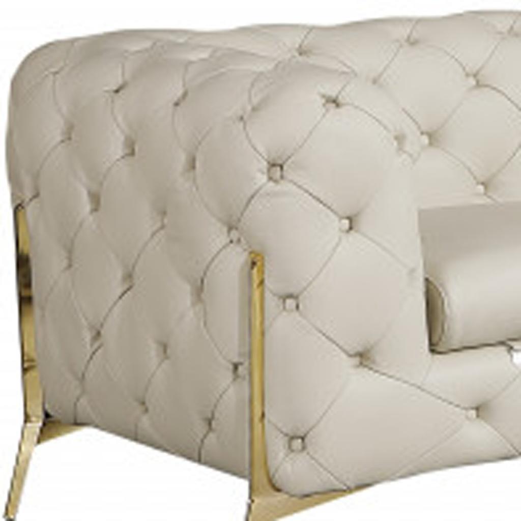 Two Piece Indoor Beige Italian Leather Five Person Seating Set