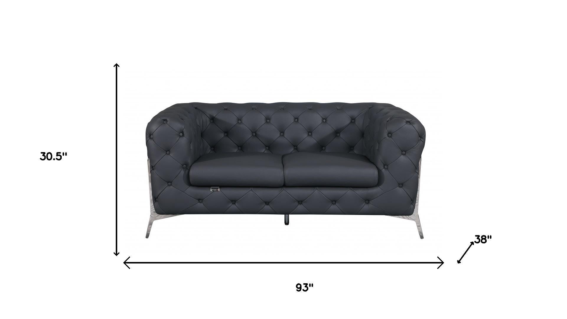 Two Piece Indoor Dark Gray Italian Leather Five Person Seating Set