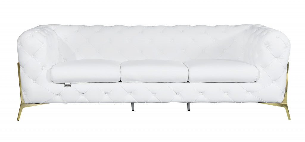 Two Piece Indoor White Italian Leather Five Person Seating Set