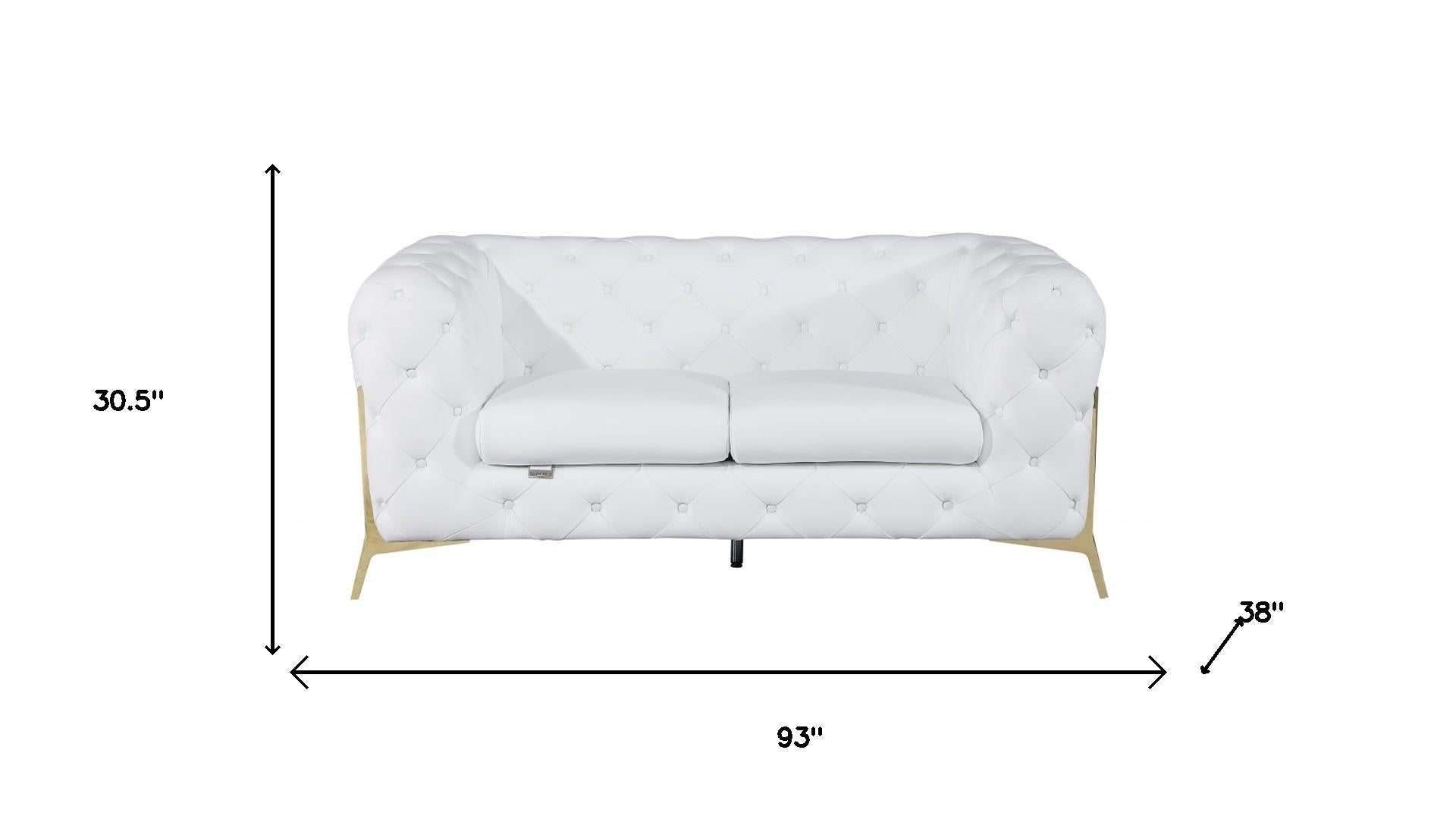 Two Piece Indoor White Italian Leather Five Person Seating Set