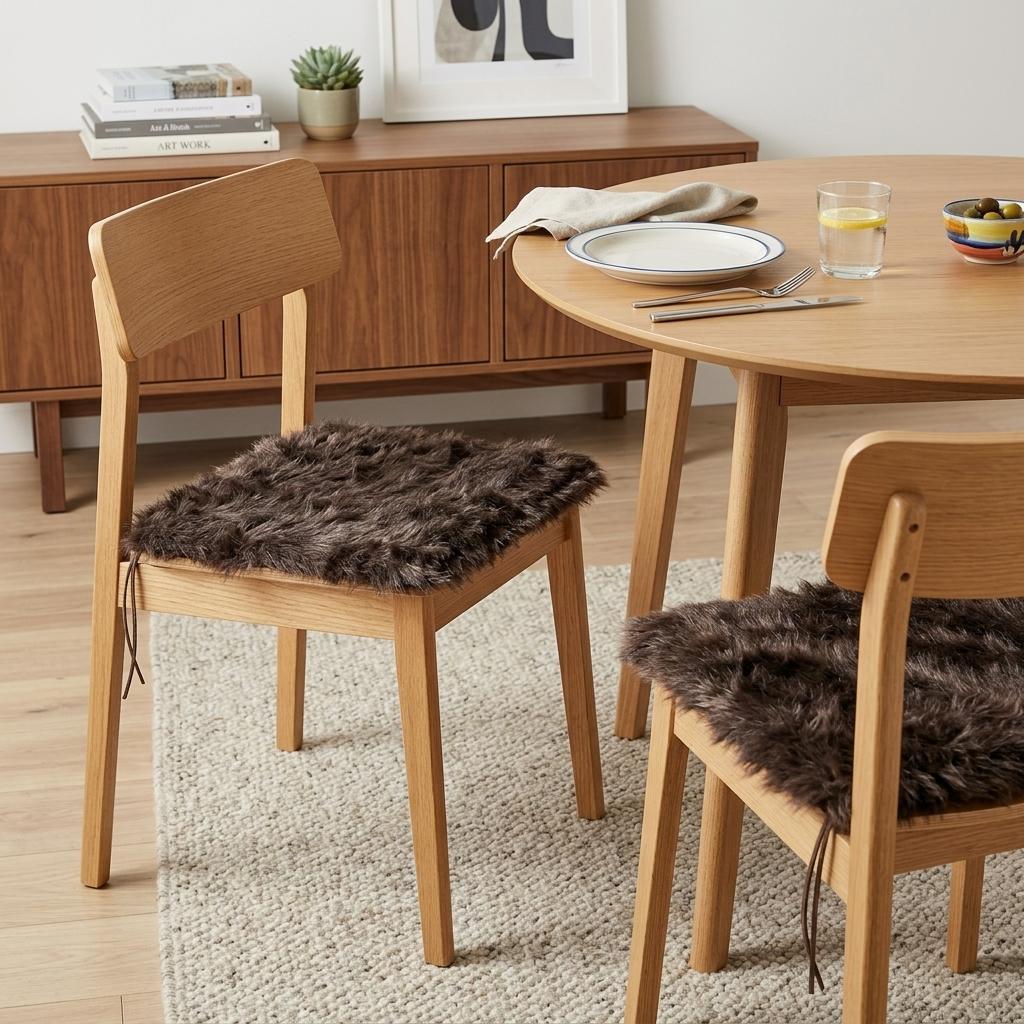 Set of Two 17" Chocolate Faux Fur Dining Chair Pads