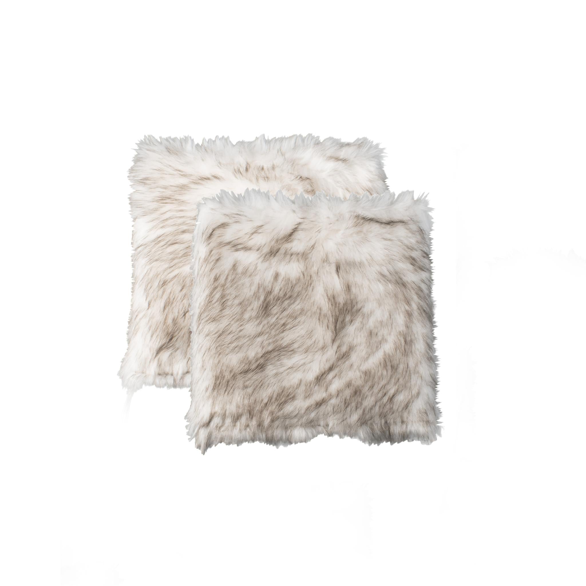 Set of Two 17" Ivory and Brown Faux Fur Dining Chair Pads