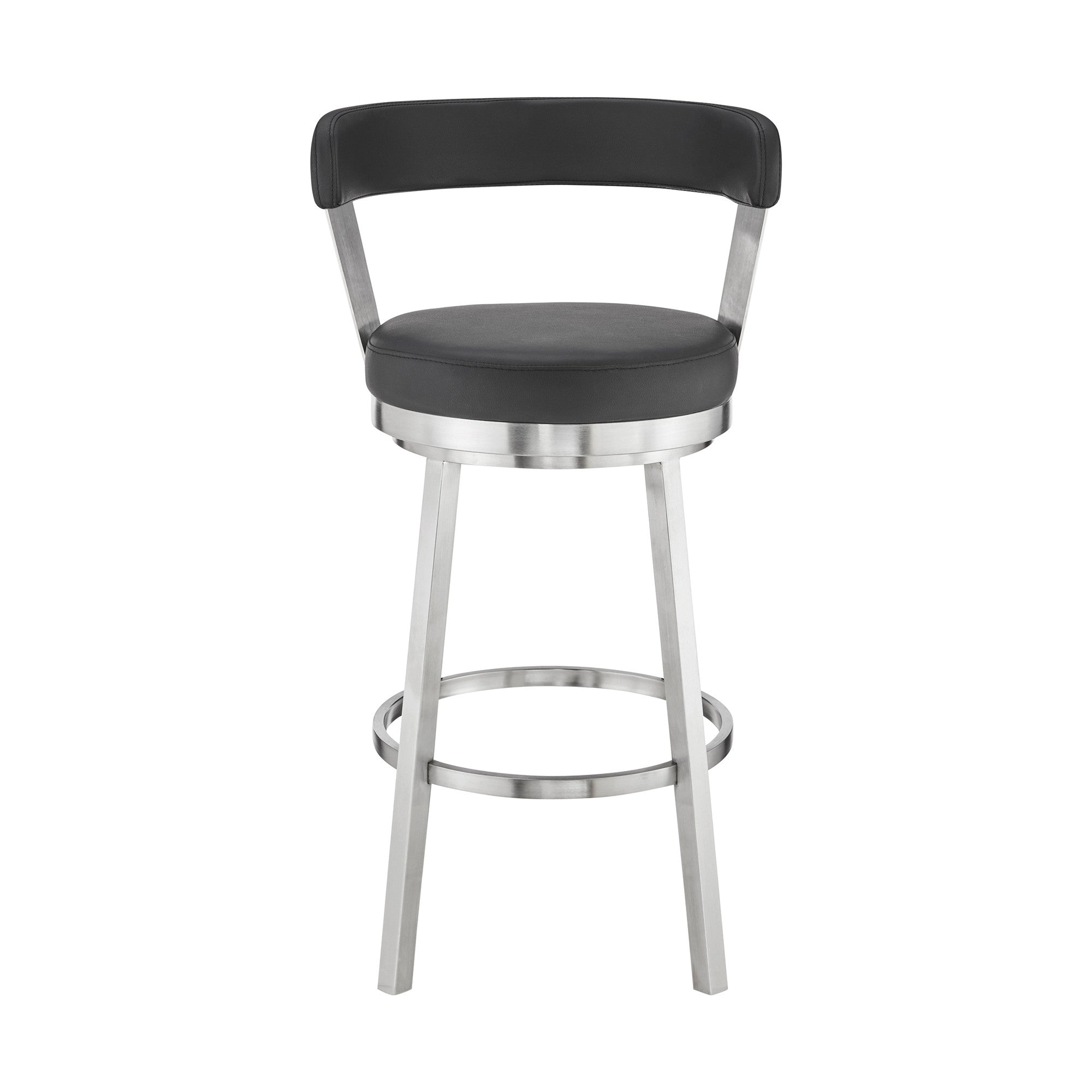30" Black And Silver Fabric And Iron Backless Bar Height Swivel Bar Chair