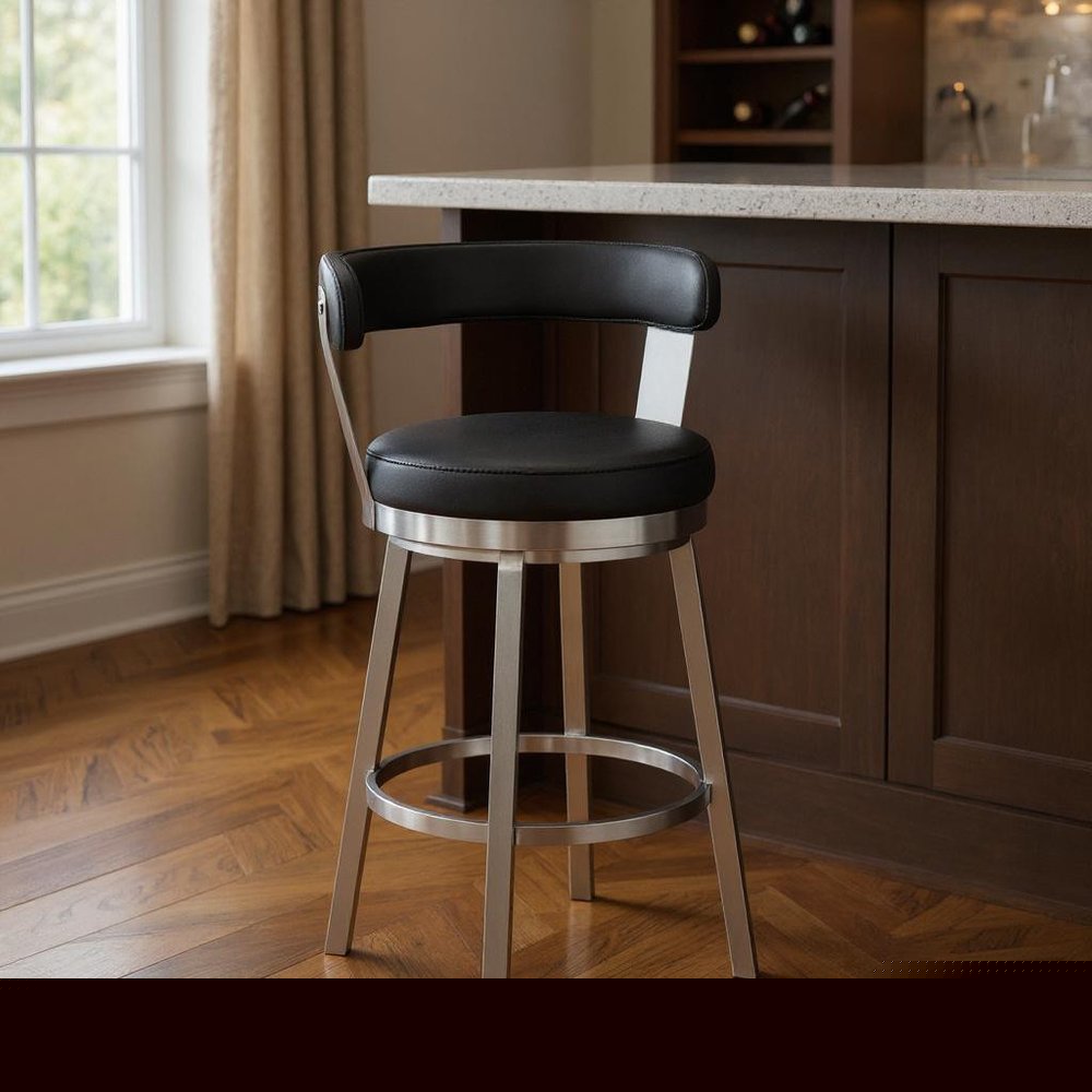 30" Black And Silver Iron Swivel Backless Bar Height Bar Chair