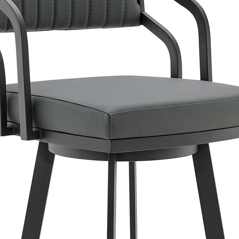 26" Gray And Black Fabric And Iron Low Back Counter Height Swivel Bar Chair