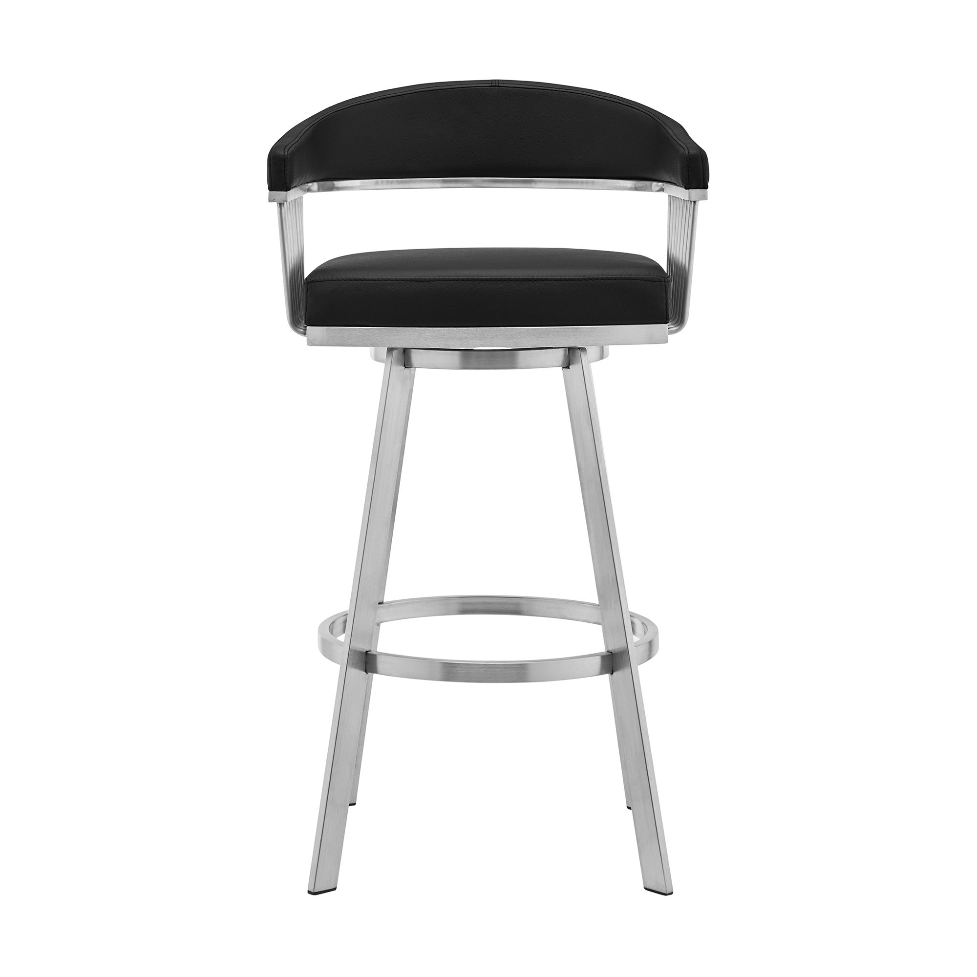25" Black And Silver Fabric And Iron Backless Counter Height Swivel Bar Chair