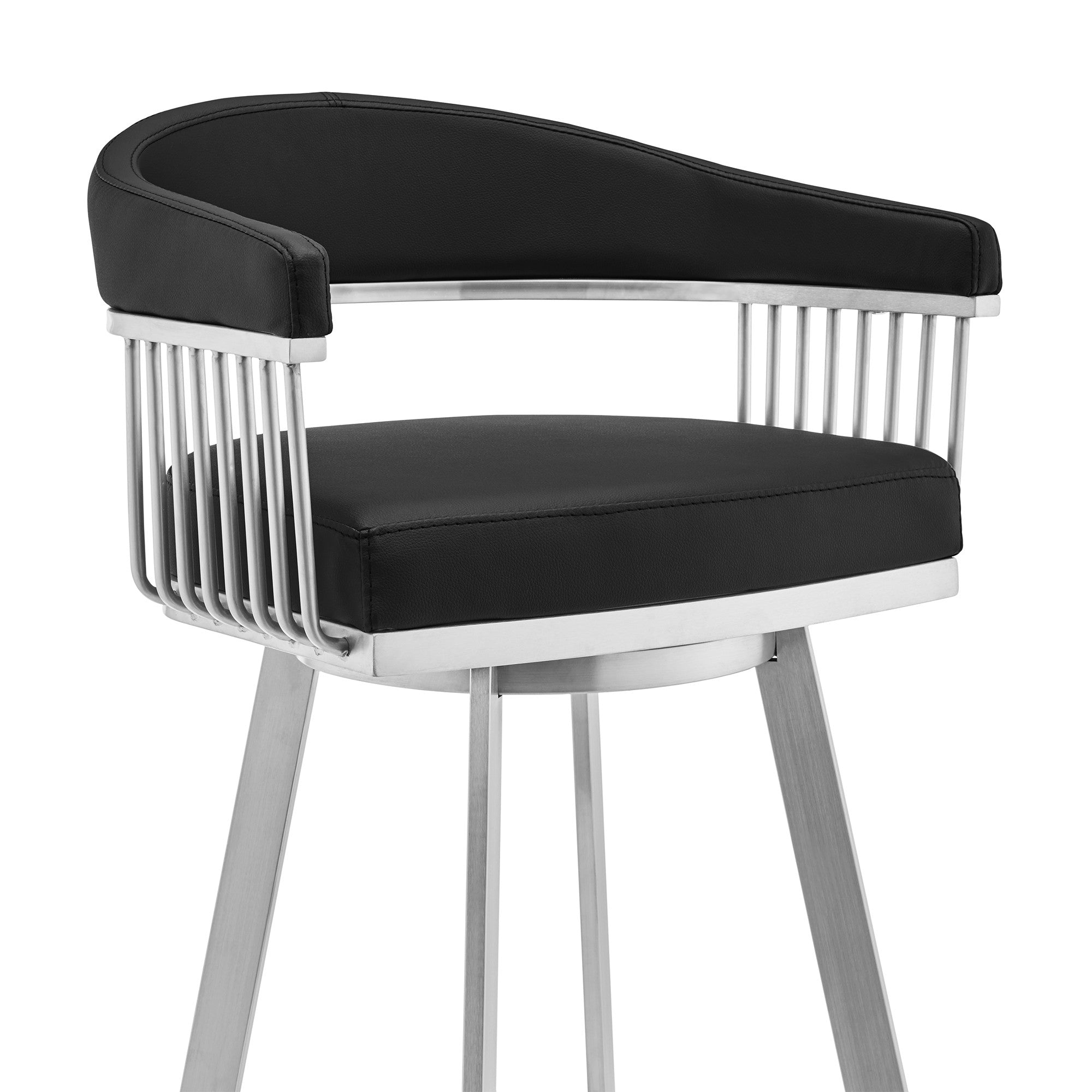 25" Black And Silver Fabric And Iron Backless Counter Height Swivel Bar Chair