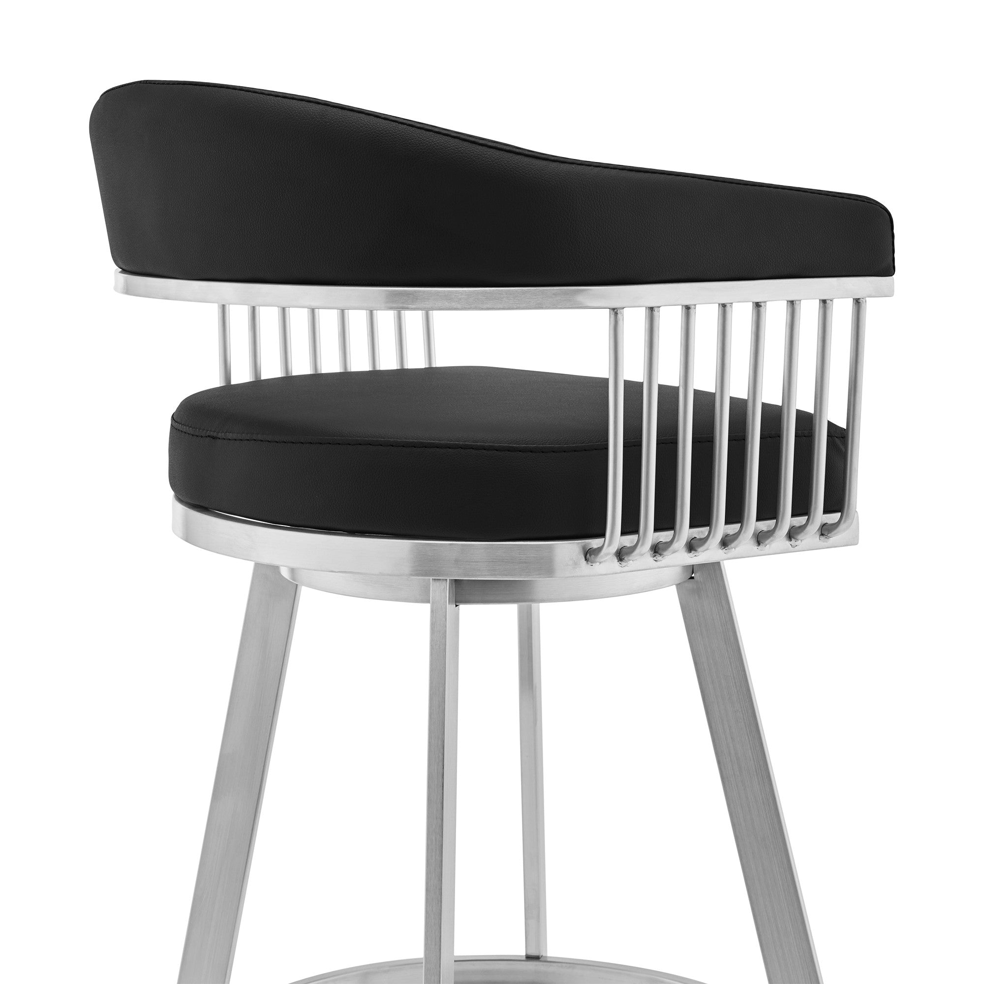 25" Black And Silver Fabric And Iron Backless Counter Height Swivel Bar Chair