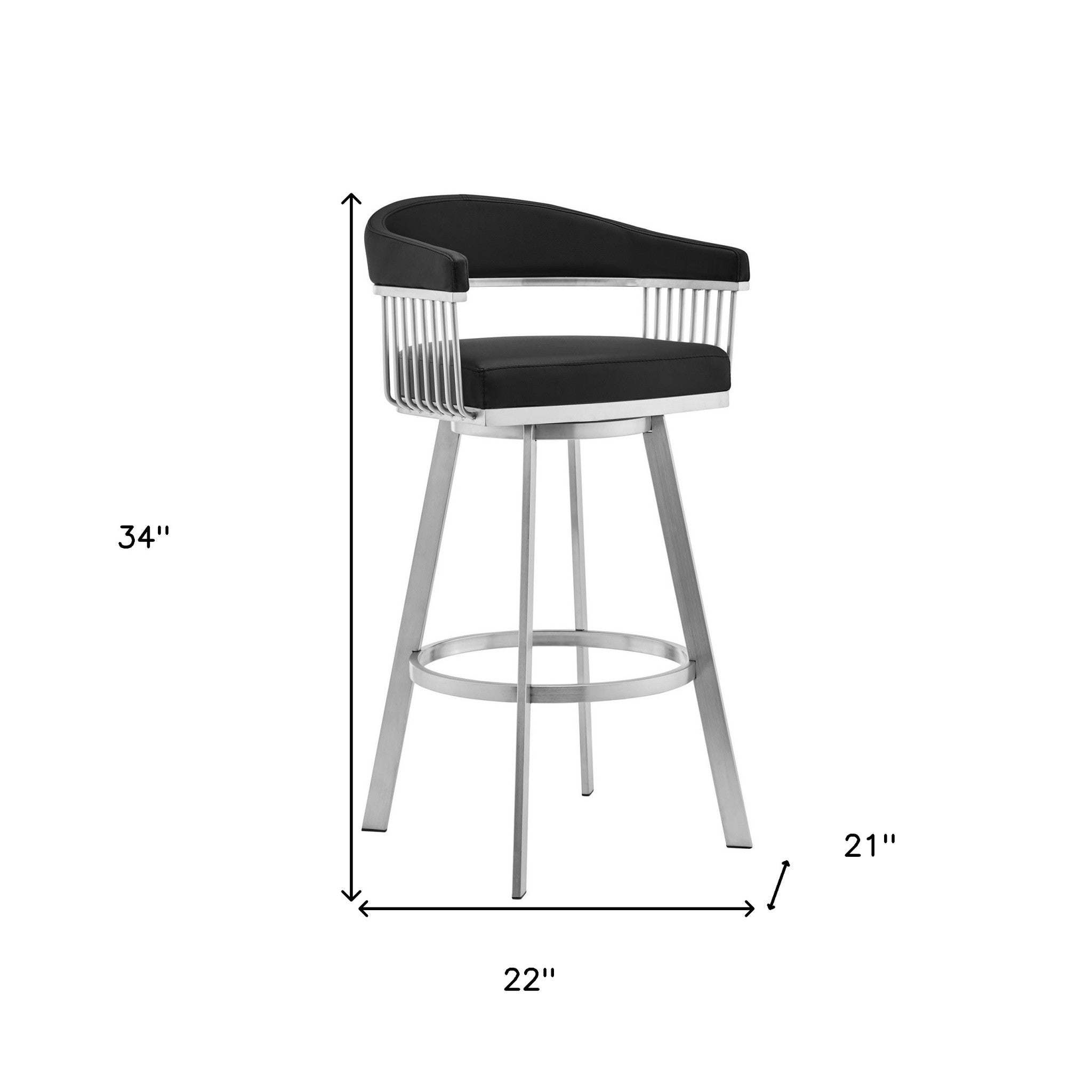25" Black And Silver Fabric And Iron Backless Counter Height Swivel Bar Chair