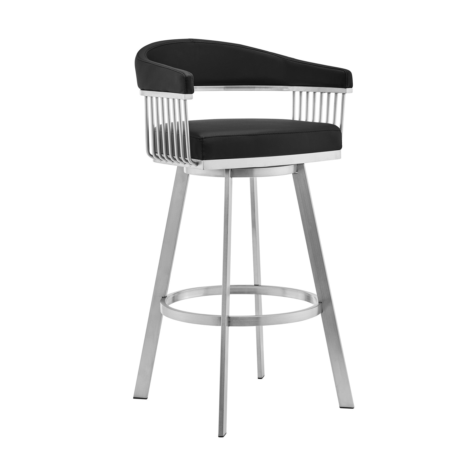 25" Black And Silver Fabric And Iron Backless Counter Height Swivel Bar Chair