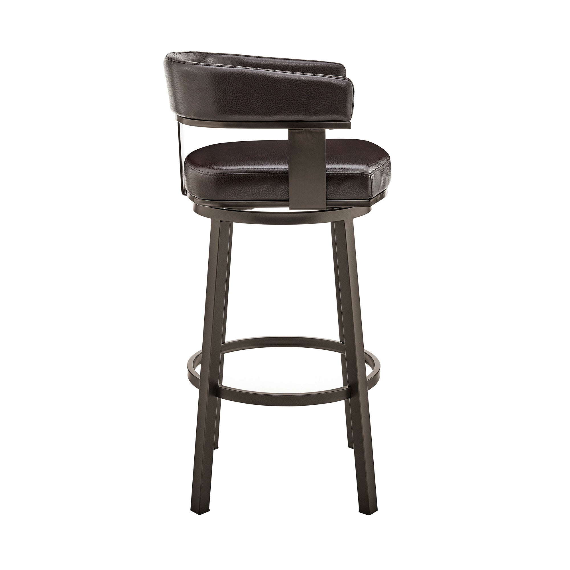 26" Chocolate And Gray Faux Leather And Faux Leather And Iron Low Back Counter Height Swivel Bar Chair