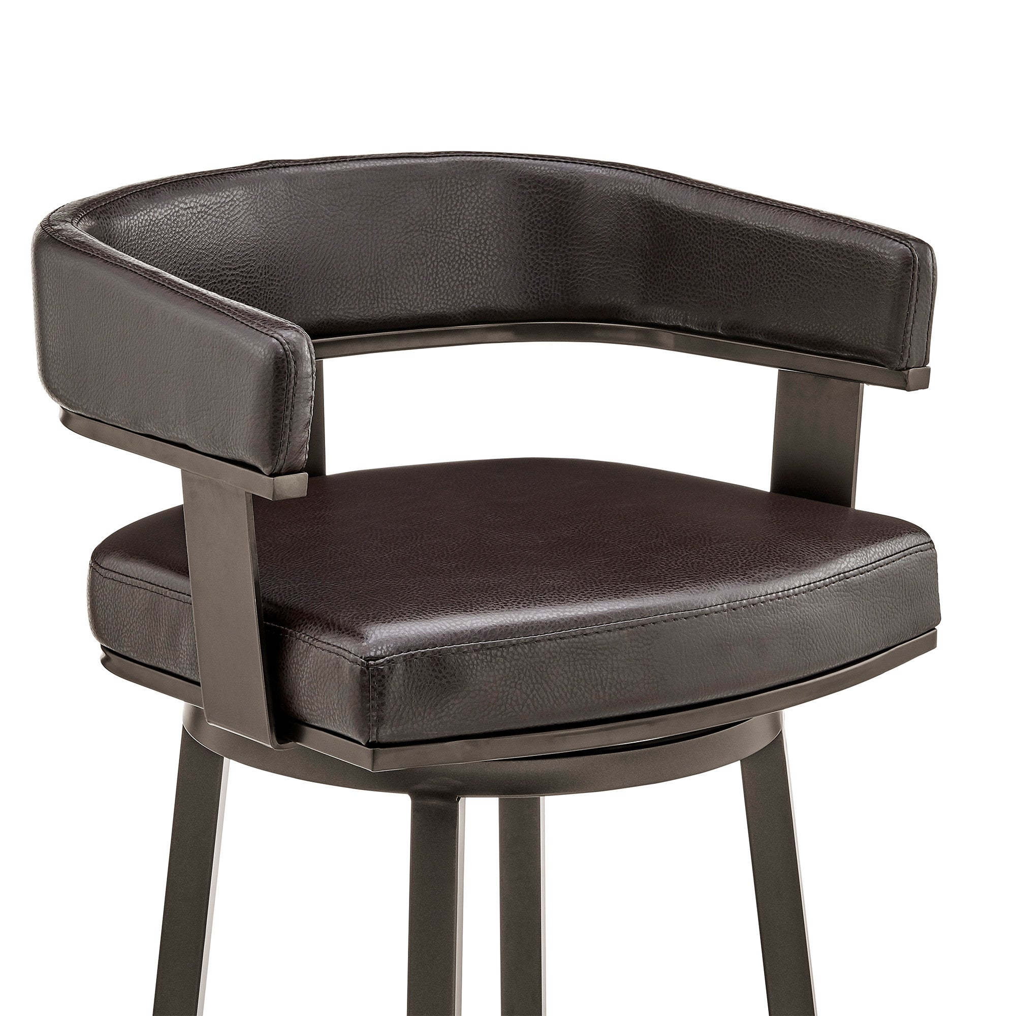 26" Chocolate And Gray Faux Leather And Faux Leather And Iron Low Back Counter Height Swivel Bar Chair