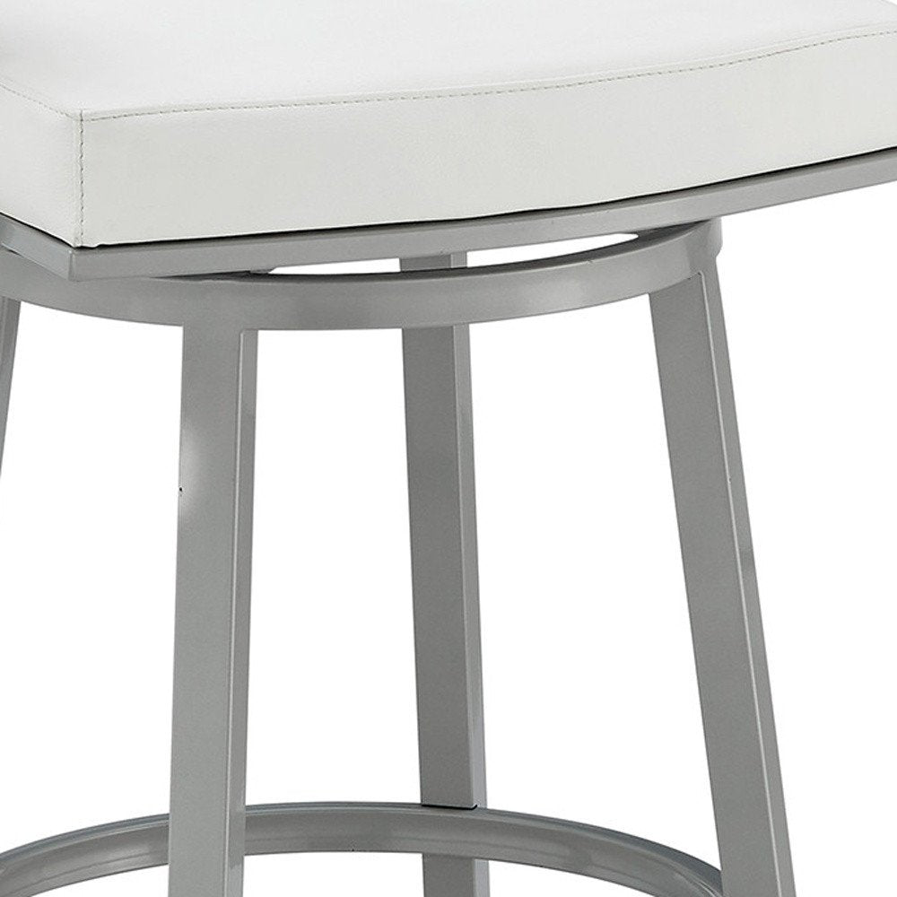 26" White and Gray Faux Leather and Iron Low Back Counter Height Swivel Bar Chair