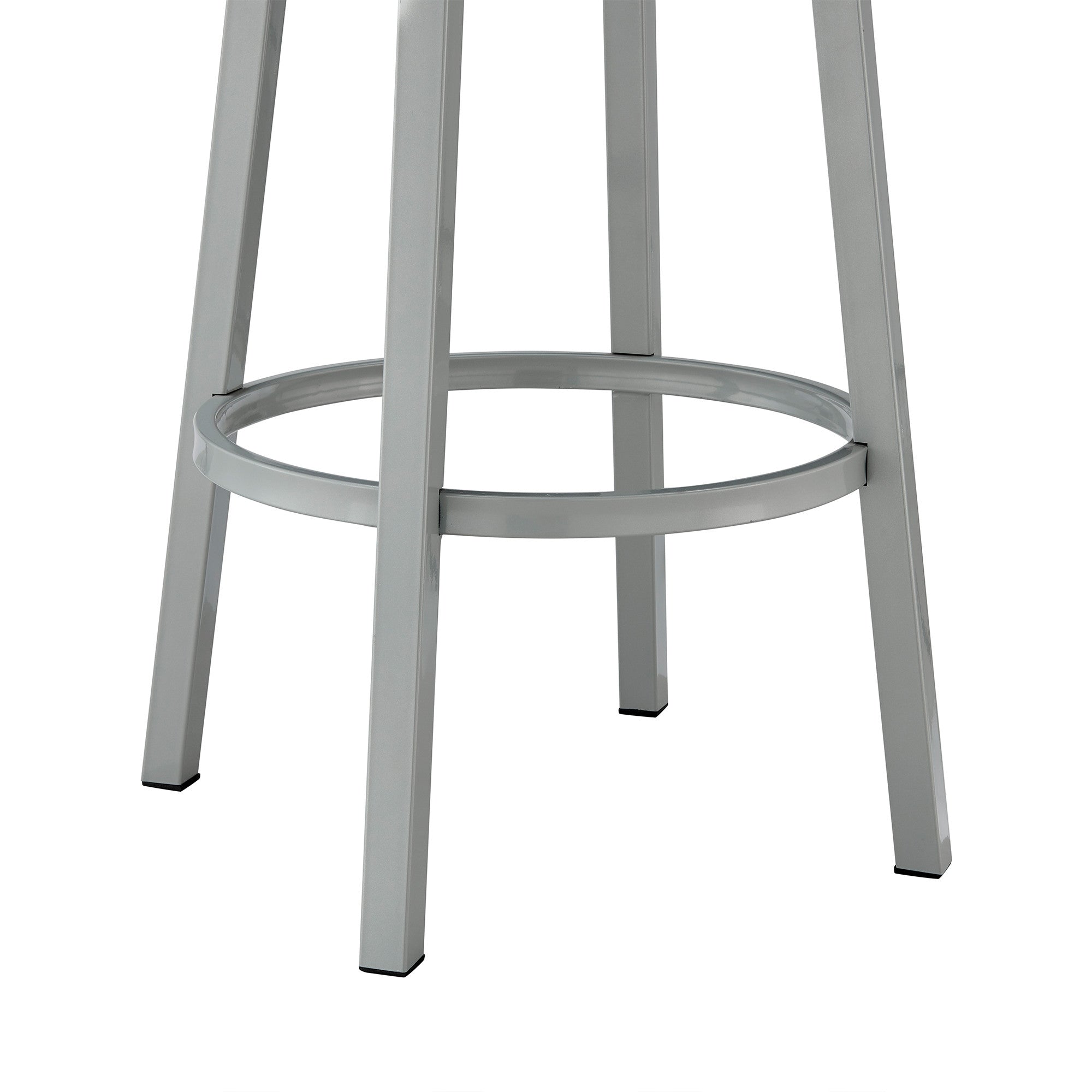 30" White And Gray Faux Leather And Fabric And Iron Low Back Bar Height Swivel Bar Chair