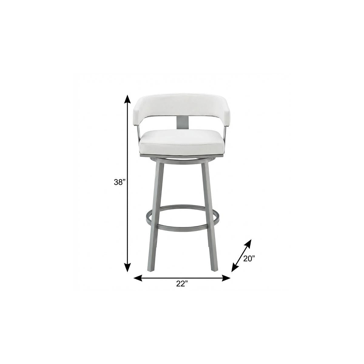 30" White And Gray Faux Leather And Fabric And Iron Low Back Bar Height Swivel Bar Chair