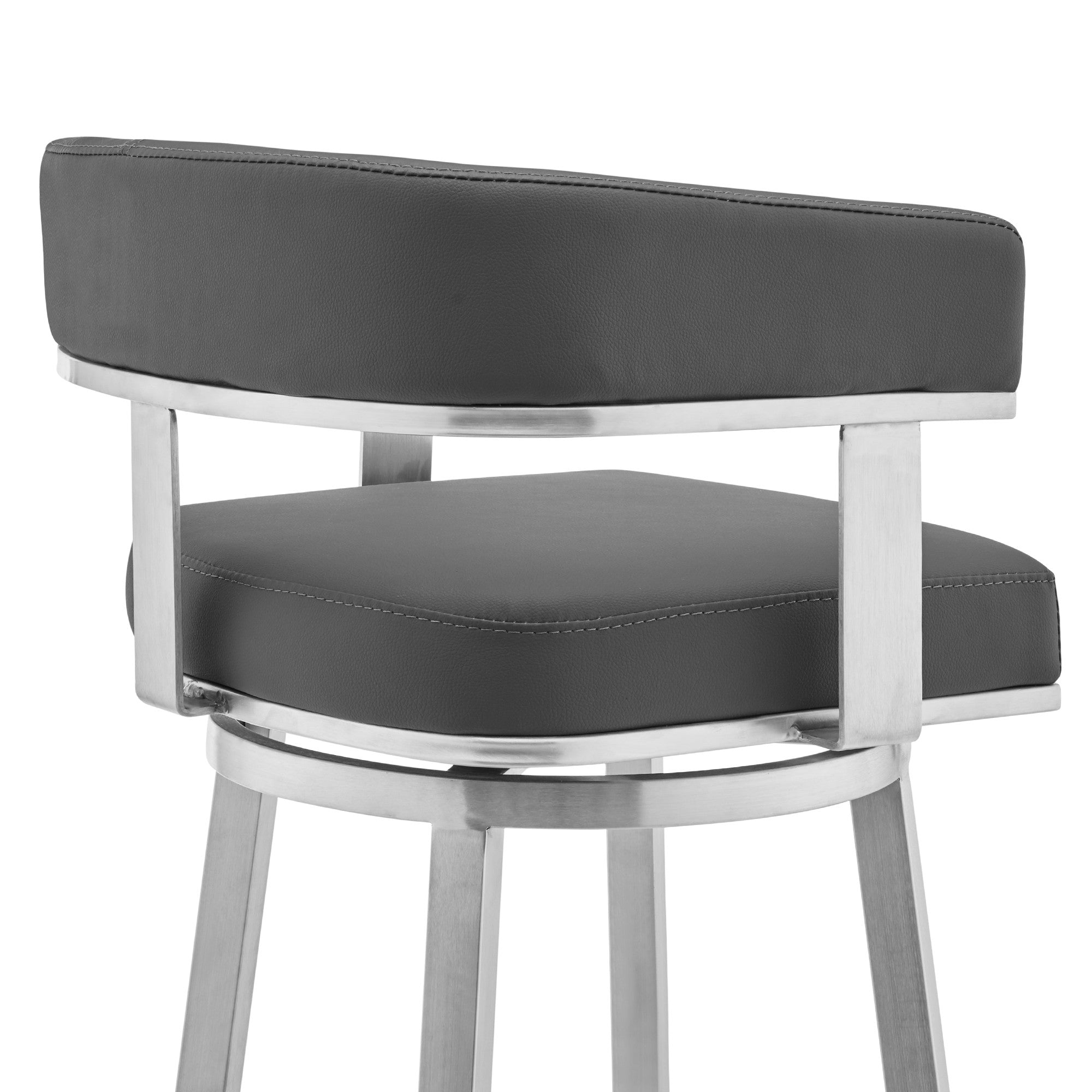 26" Gray And Silver Faux Leather And Fabric And Iron Low Back Counter Height Swivel Bar Chair