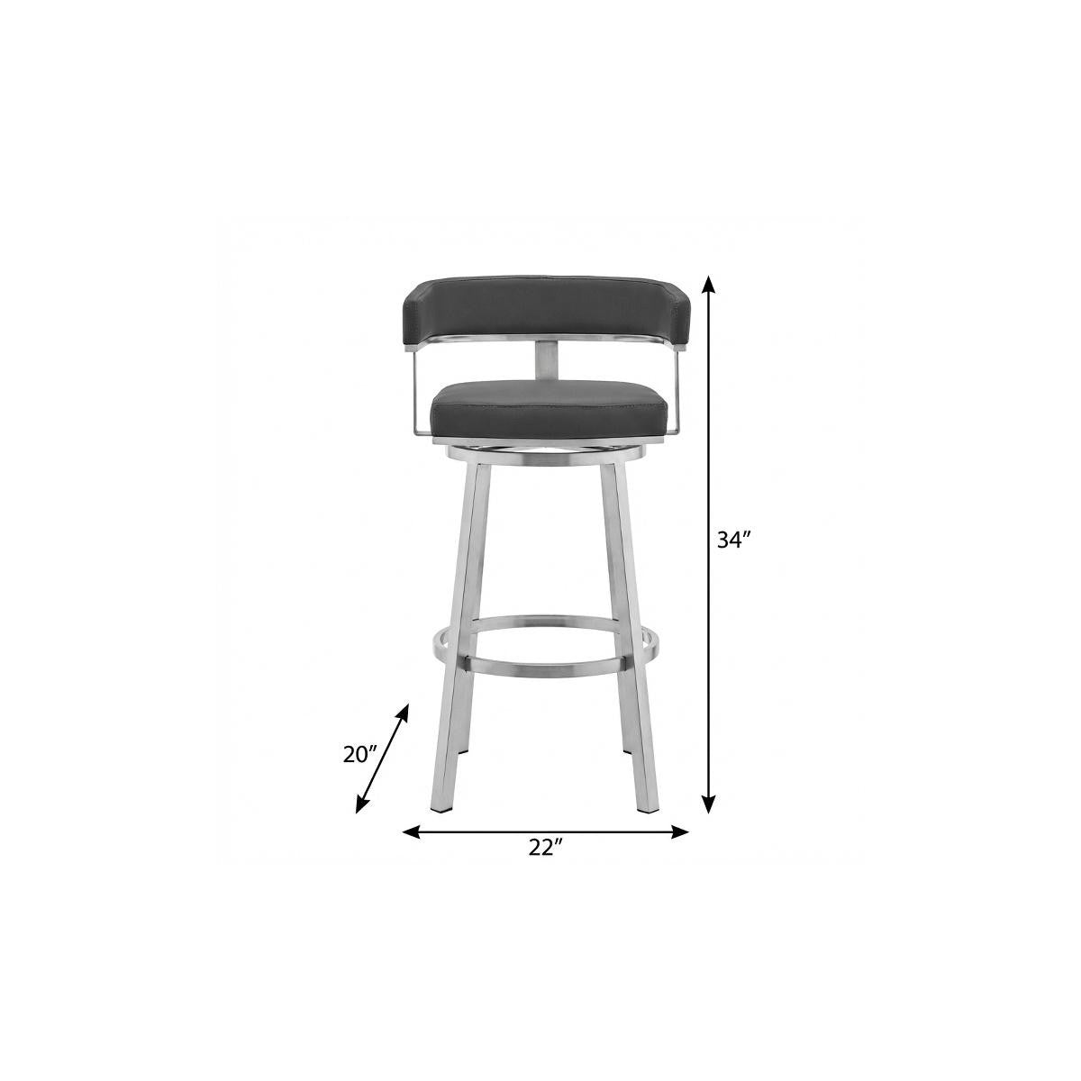 26" Gray And Silver Faux Leather And Fabric And Iron Low Back Counter Height Swivel Bar Chair