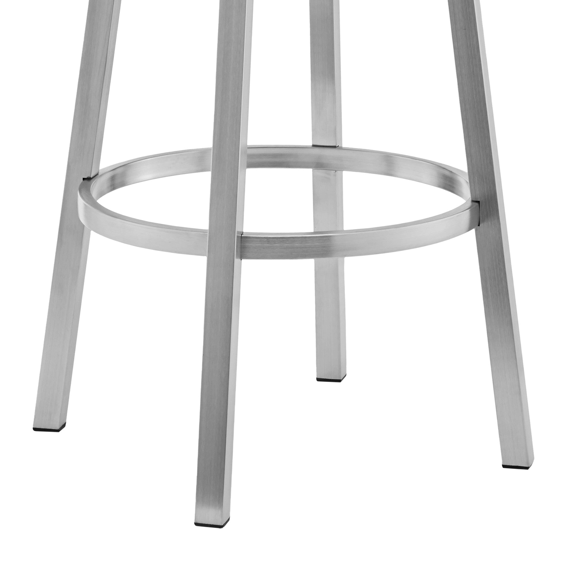 26" White And Silver Faux Leather And Fabric And Steel Low Back Counter Height Swivel Bar Chair