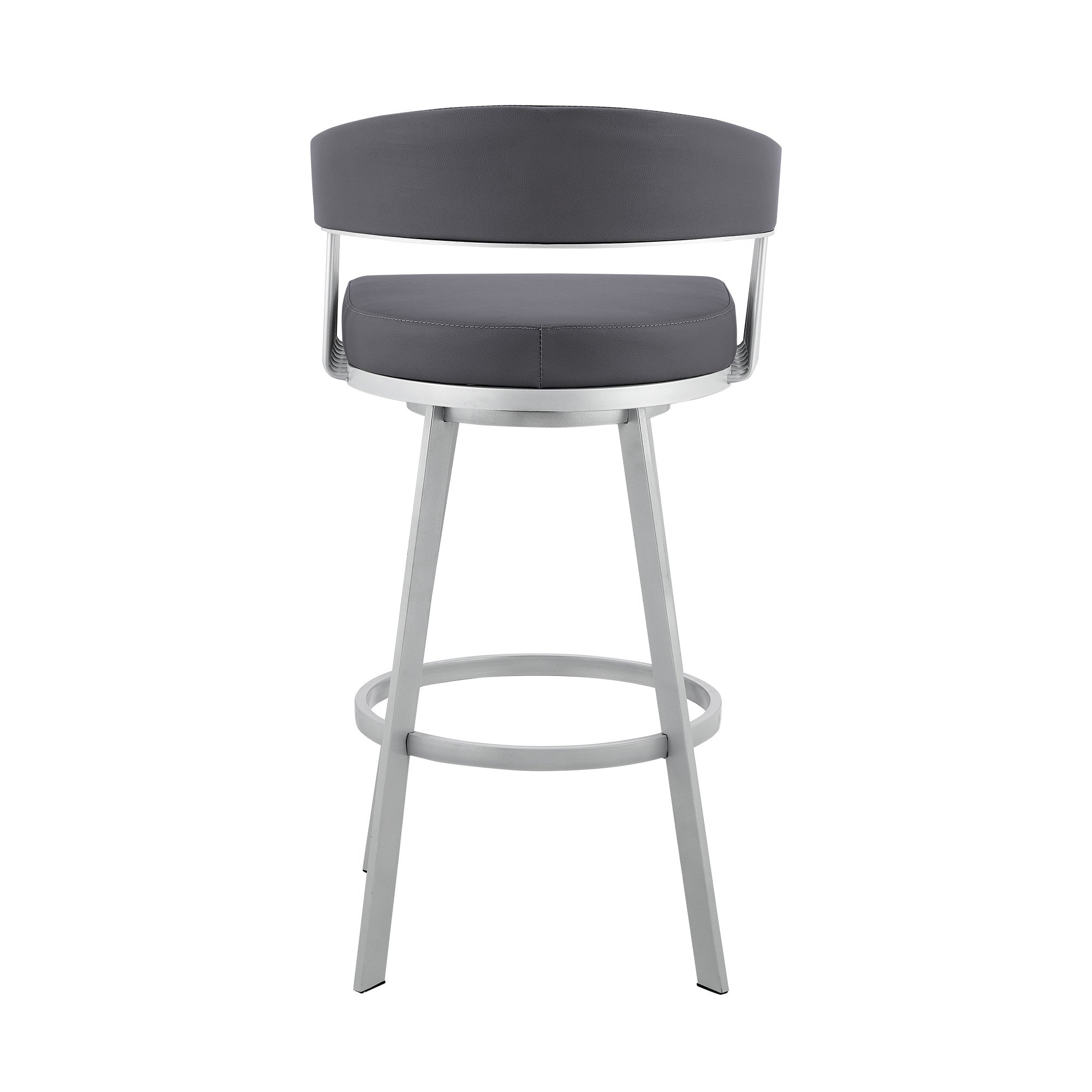 25" Slate Gray And Silver Fabric And Iron Low Back Counter Height Swivel Bar Chair