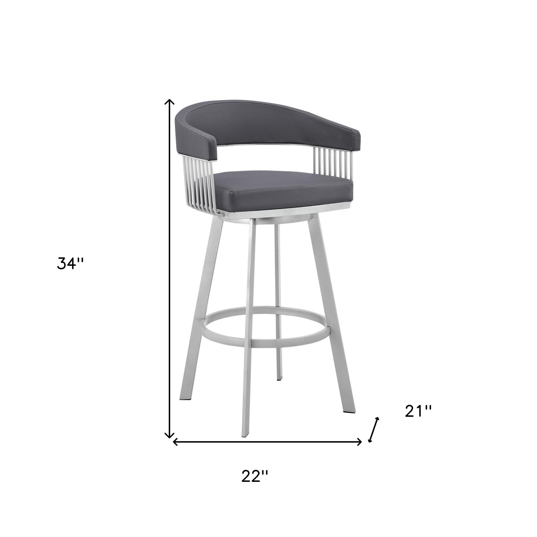 25" Slate Gray And Silver Fabric And Iron Low Back Counter Height Swivel Bar Chair