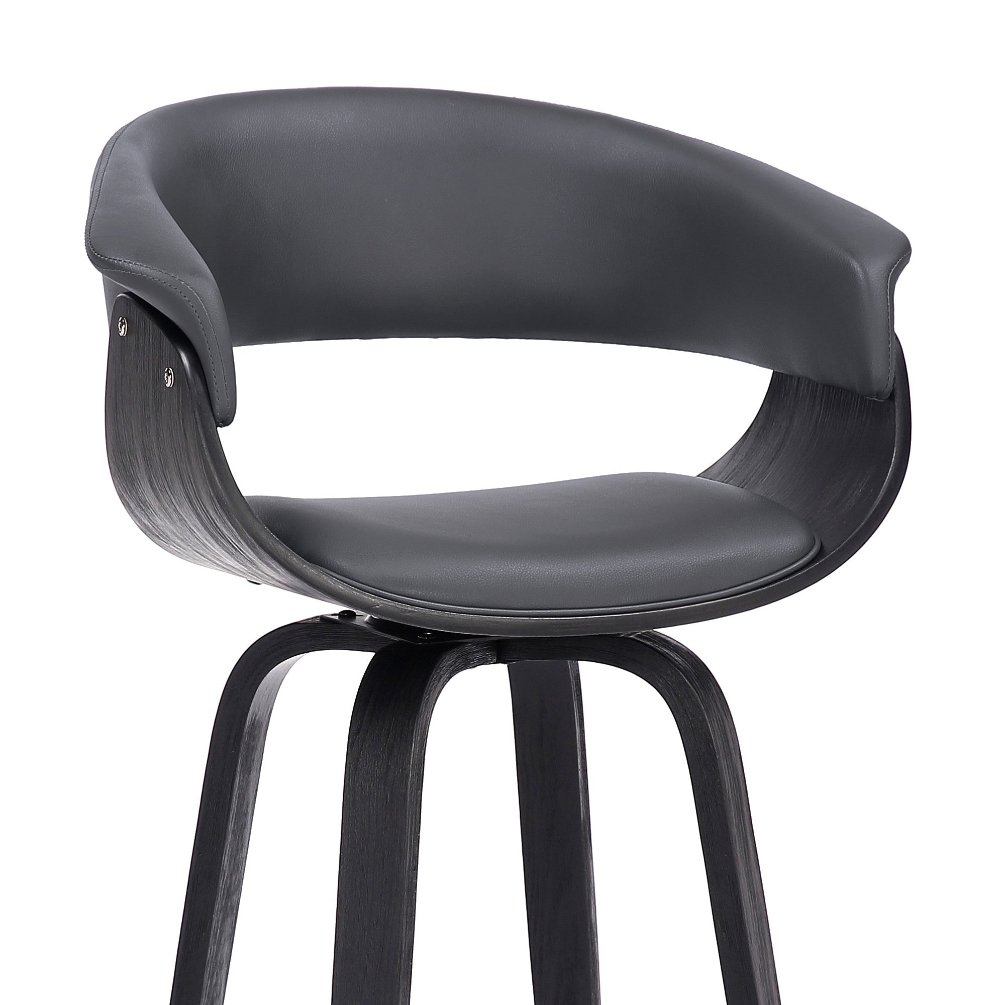 27" Gray And Black Faux Leather And Fabric And Solid Wood Low Back Counter Height Swivel Bar Chair
