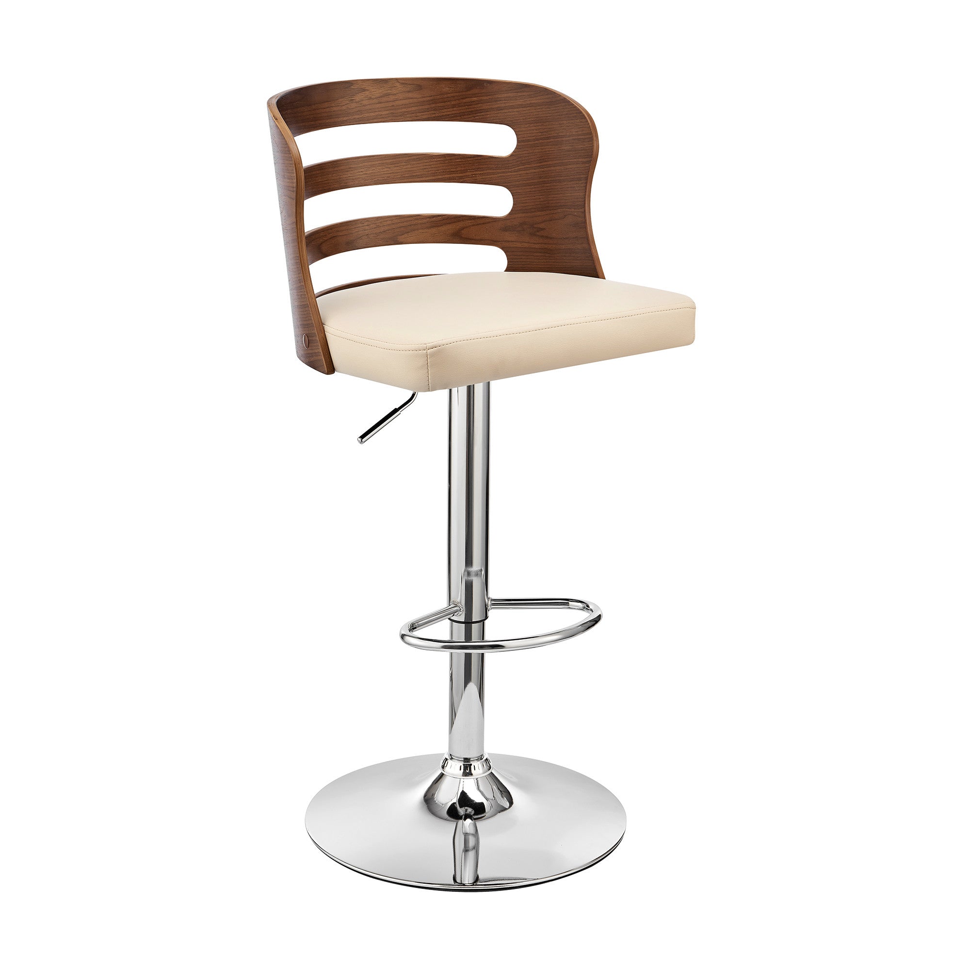 25" Cream And Silver Iron Swivel Adjustable Height Bar Chair