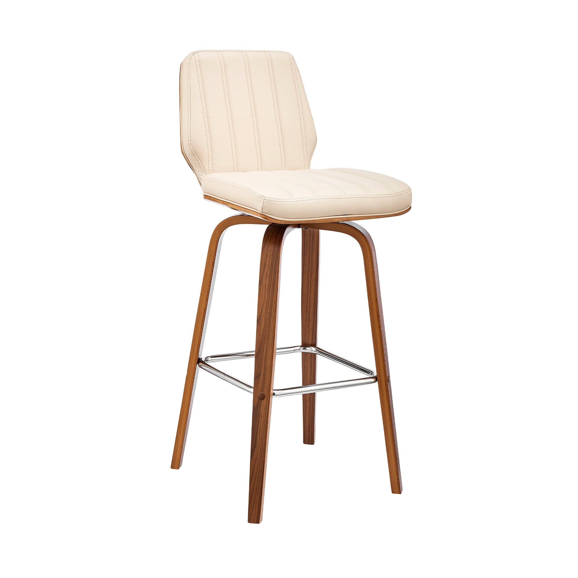 27" Cream and Brown Faux Leather and Solid and Manufactured Wood Counter Height Swivel Bar Chair