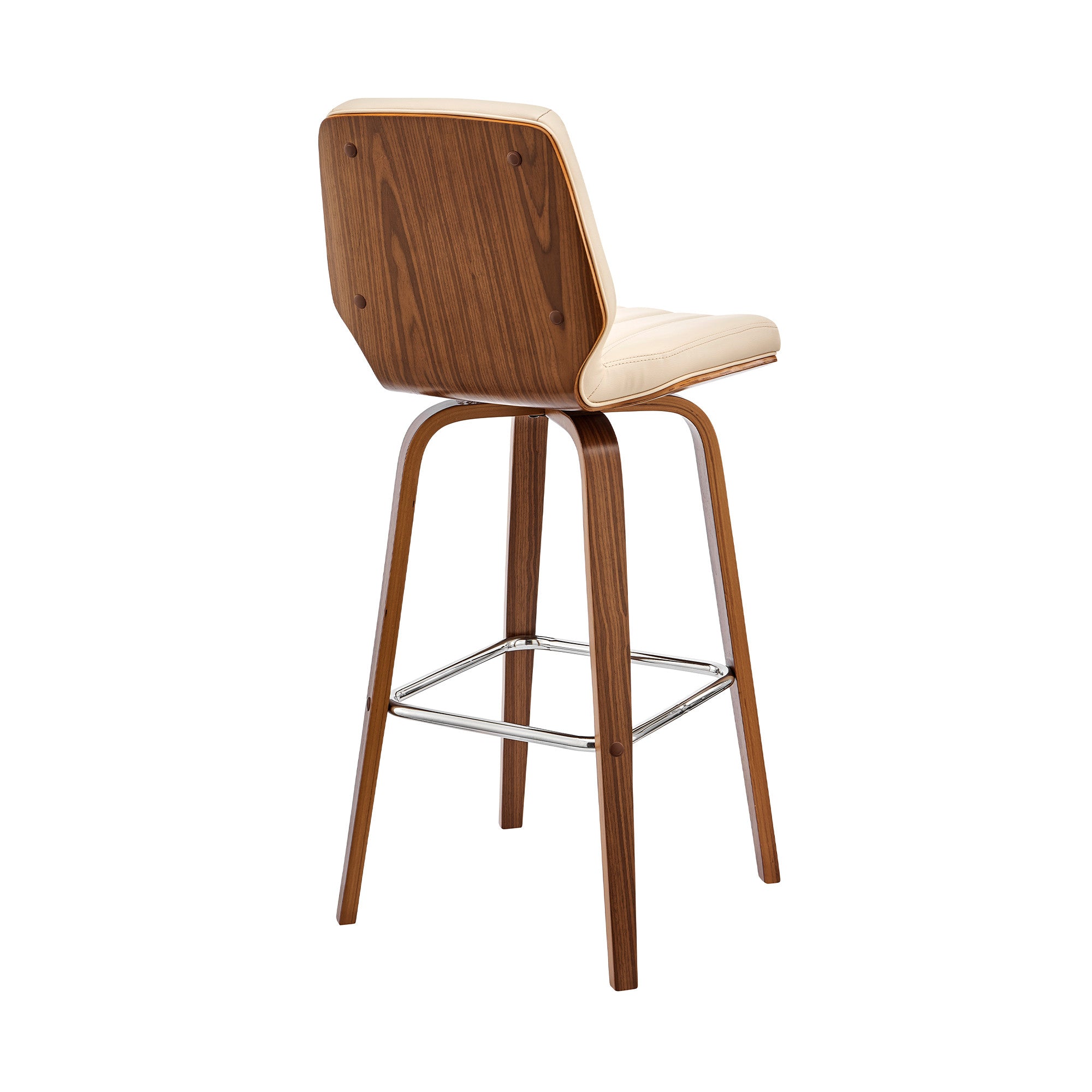 27" Cream and Brown Faux Leather and Solid and Manufactured Wood Counter Height Swivel Bar Chair