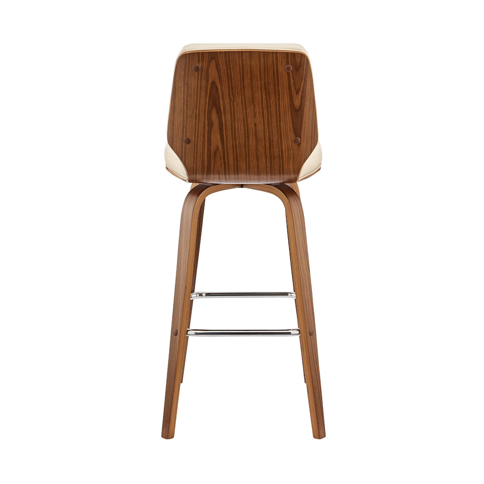 27" Cream and Brown Faux Leather and Solid and Manufactured Wood Counter Height Swivel Bar Chair