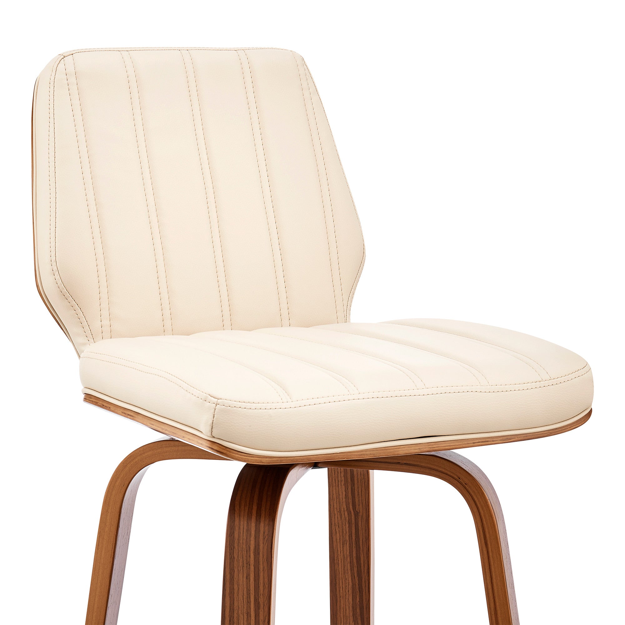27" Cream and Brown Faux Leather and Solid and Manufactured Wood Counter Height Swivel Bar Chair