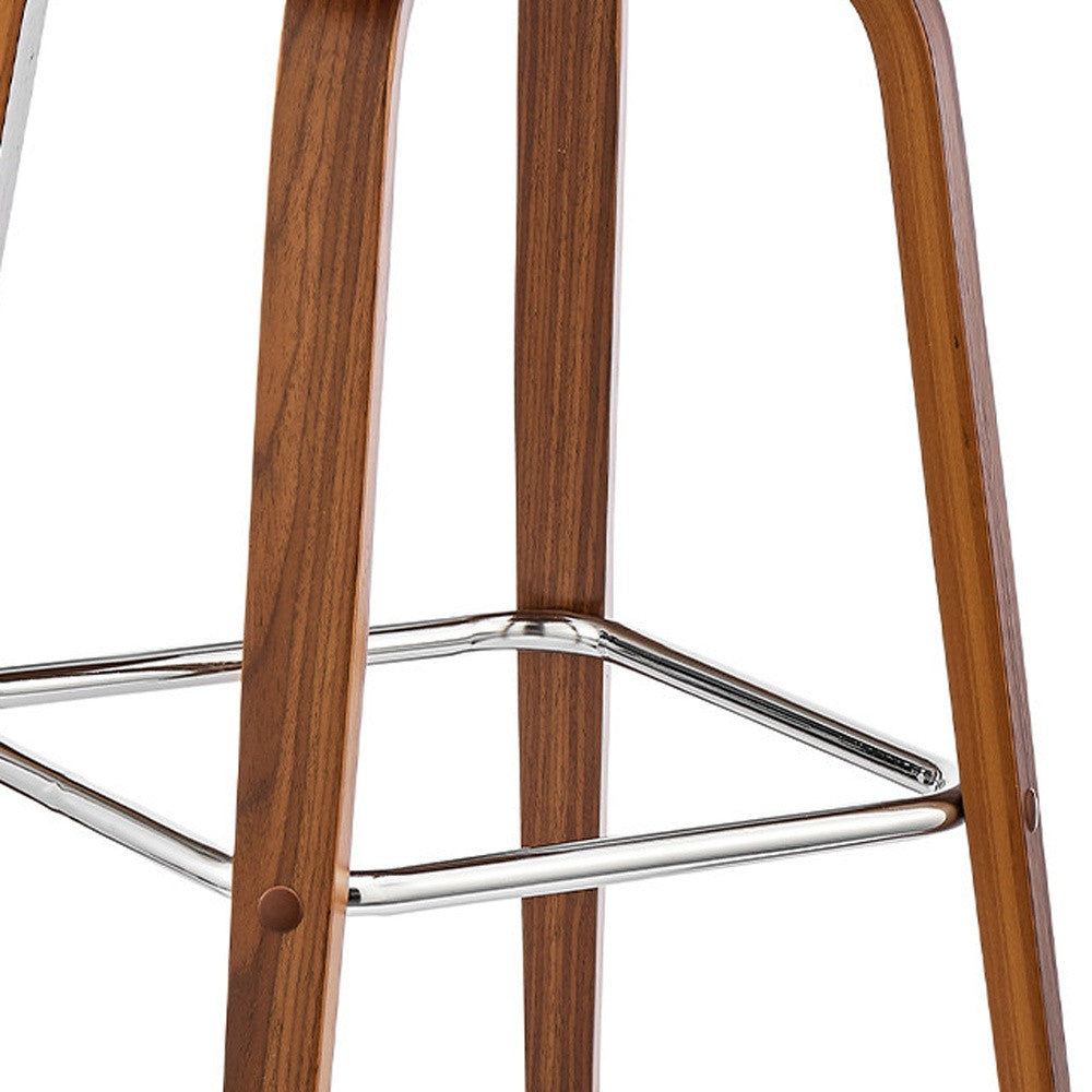 27" Cream and Brown Faux Leather and Solid and Manufactured Wood Counter Height Swivel Bar Chair