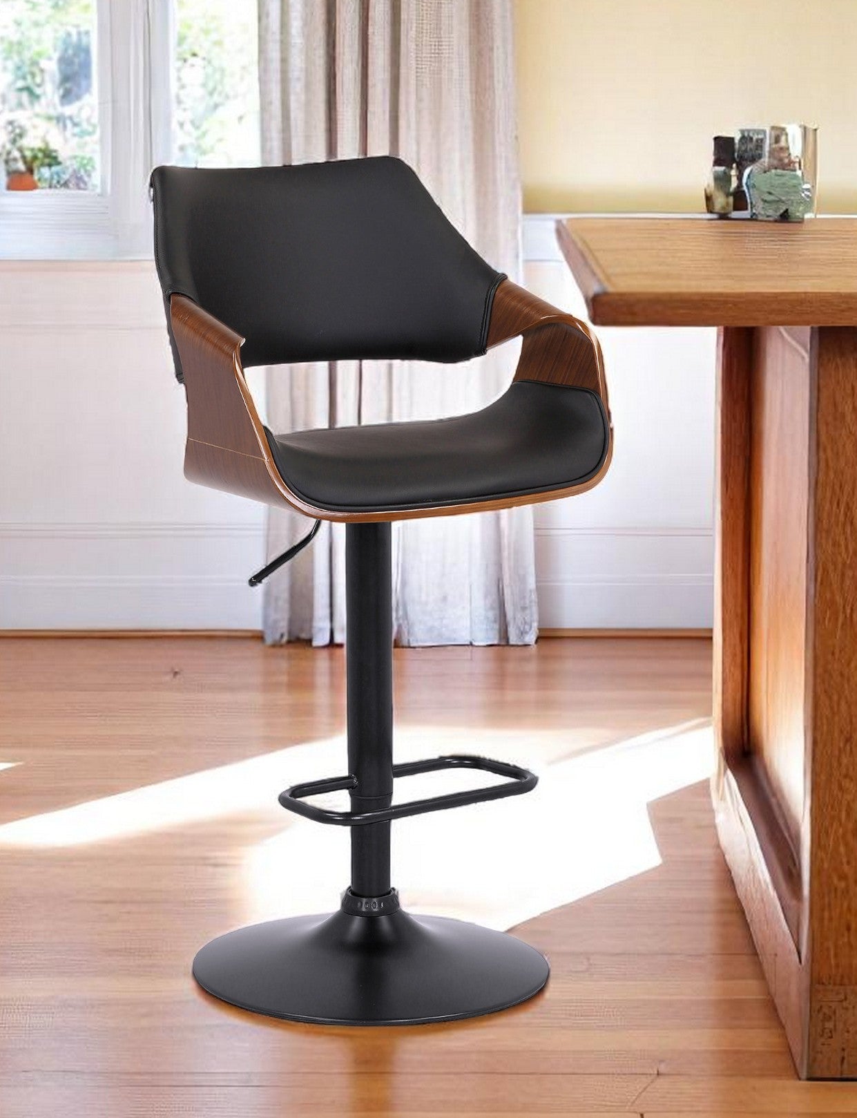 Black Fabric And Iron Adjustable Height Swivel Bar Chair