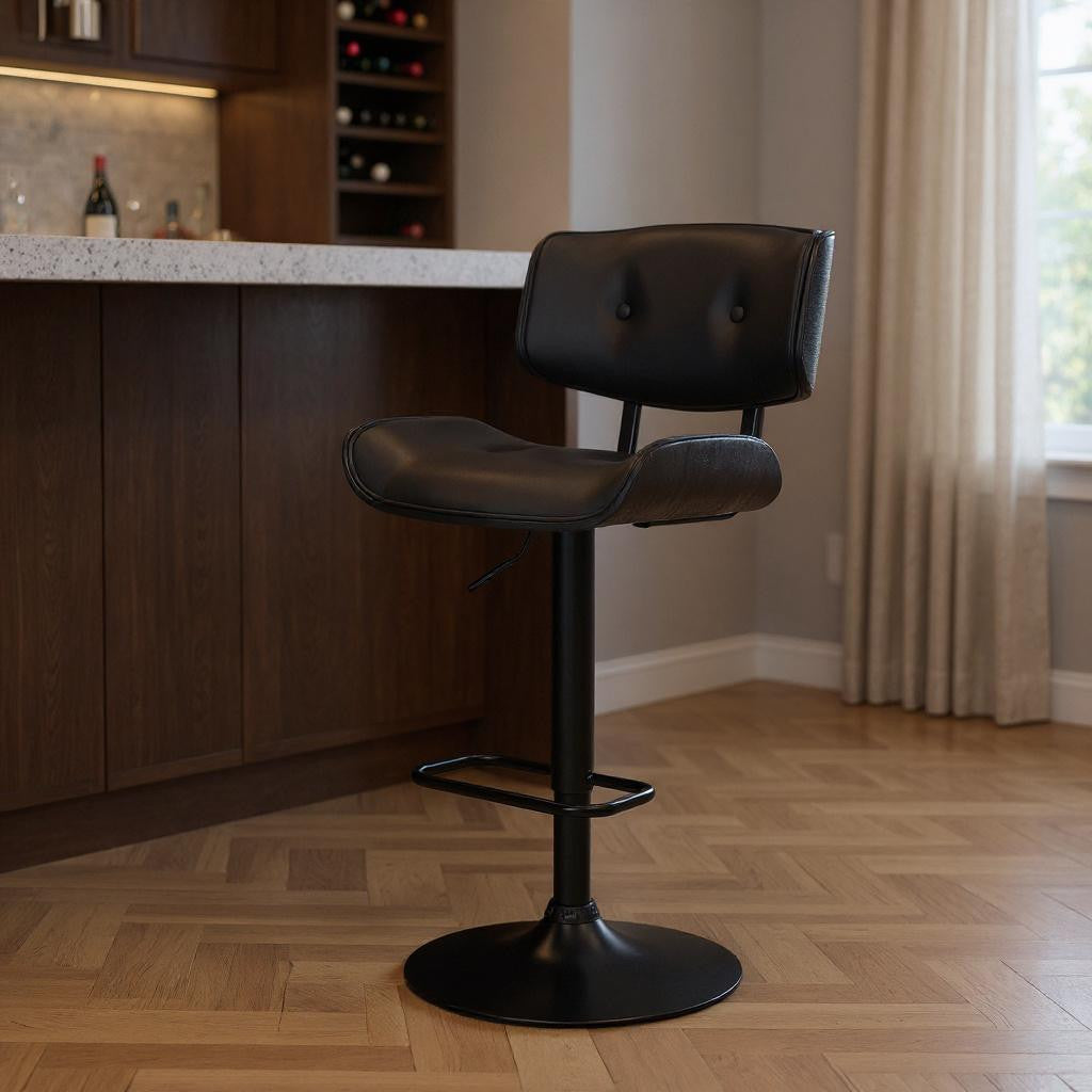 Black Fabric And Iron Adjustable Height Swivel Bar Chair