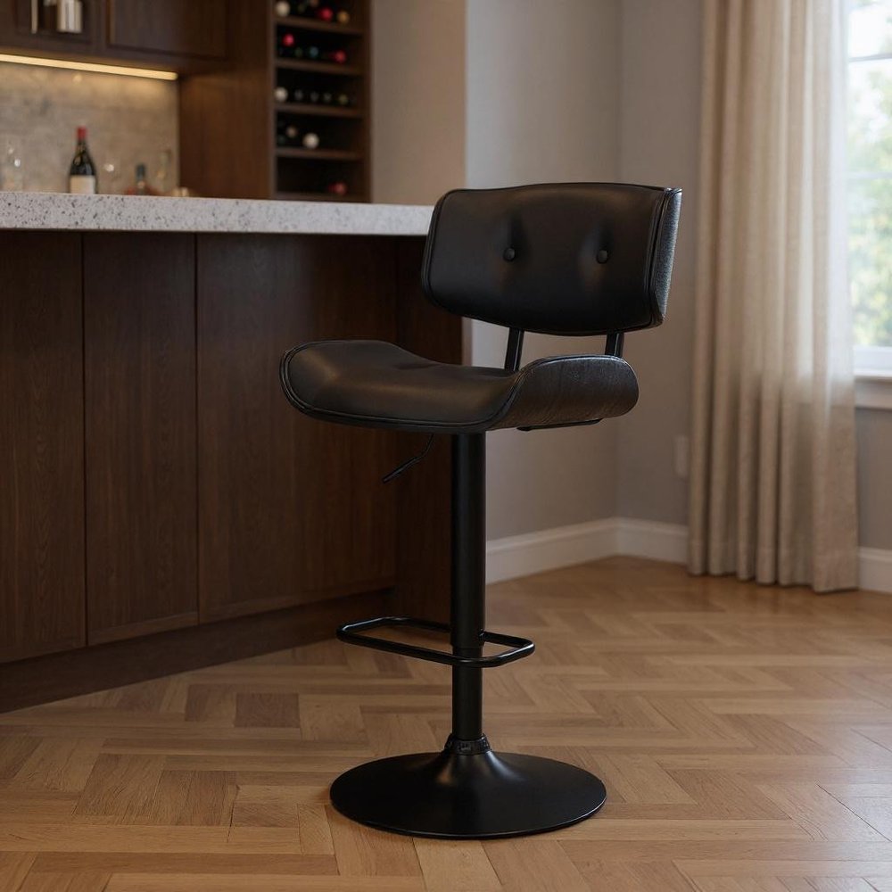 Black Fabric And Iron Adjustable Height Swivel Bar Chair