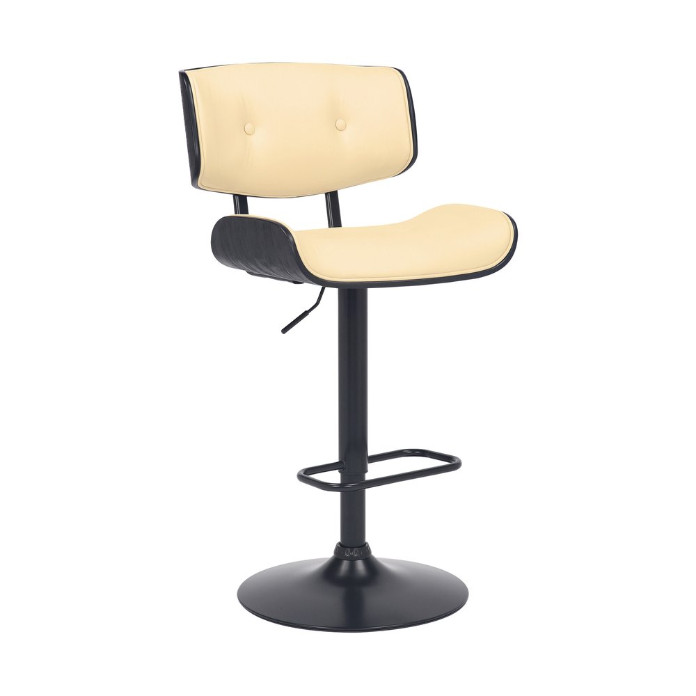Cream And Black Fabric And Iron Adjustable Height Swivel Bar Chair