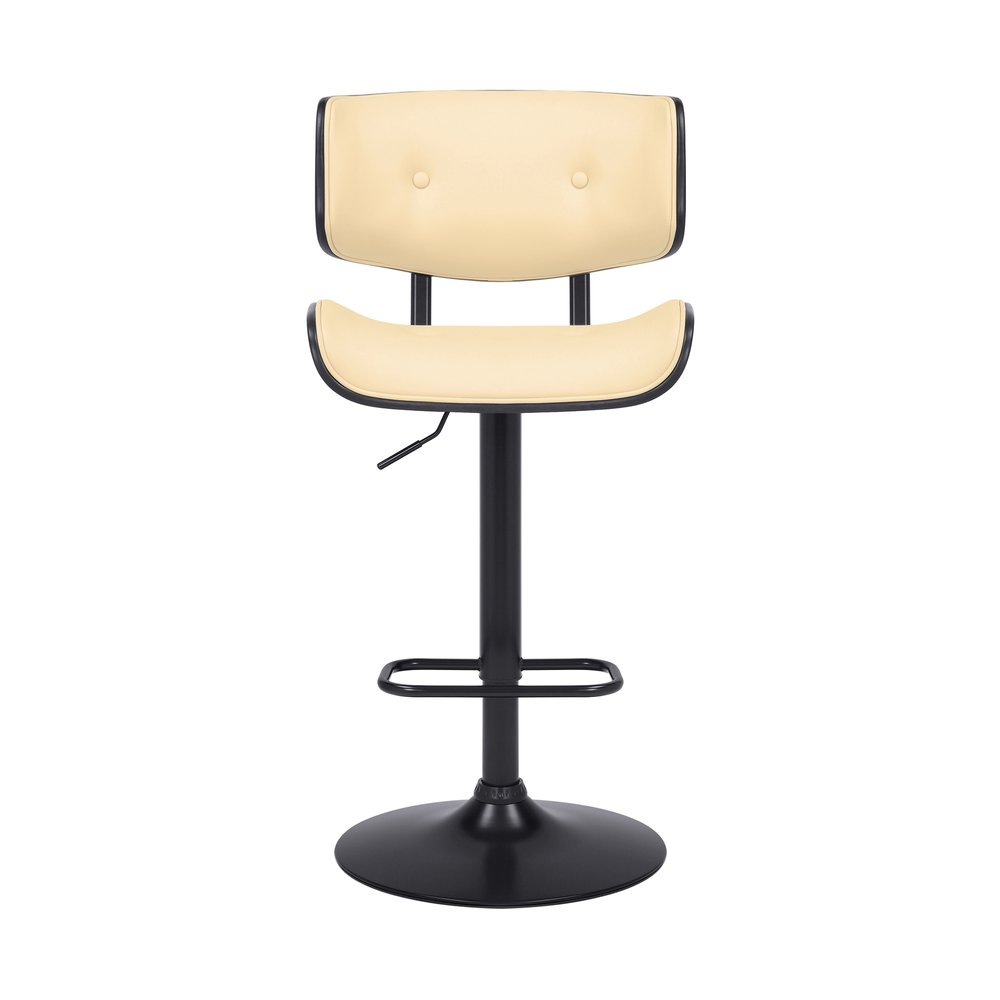 Cream And Black Fabric And Iron Adjustable Height Swivel Bar Chair