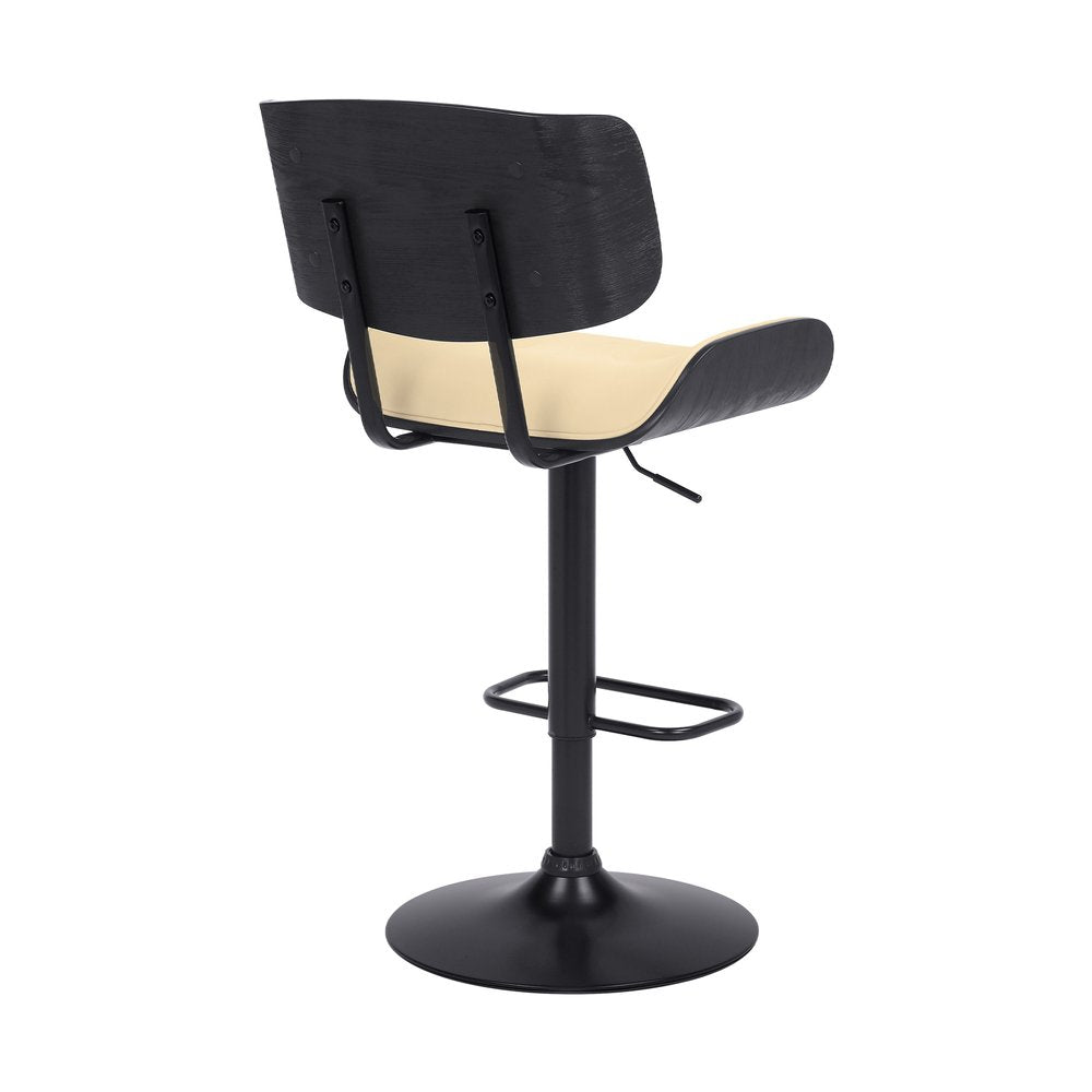 Cream And Black Fabric And Iron Adjustable Height Swivel Bar Chair
