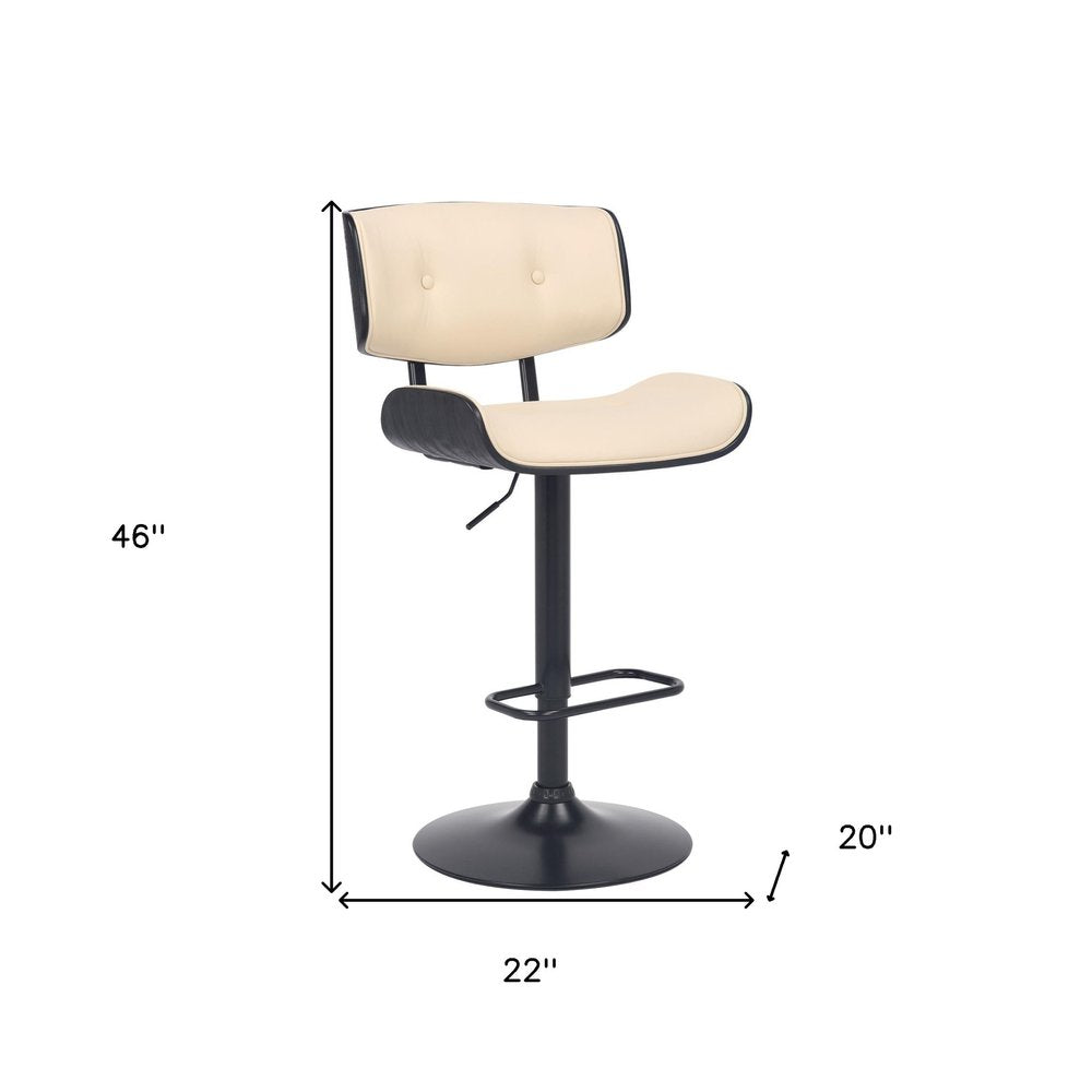 Cream And Black Fabric And Iron Adjustable Height Swivel Bar Chair