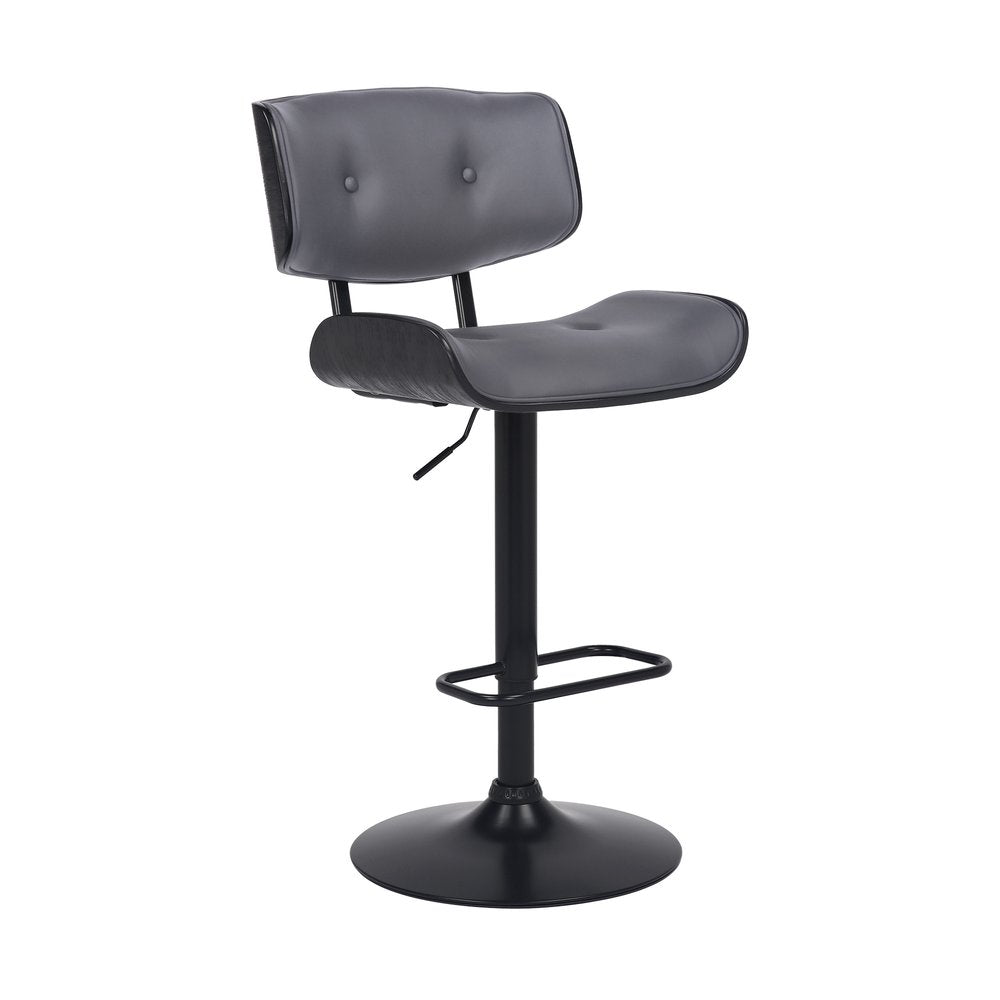 Gray and Black Iron and Faux Leather Adjustable Height Swivel Bar Chair