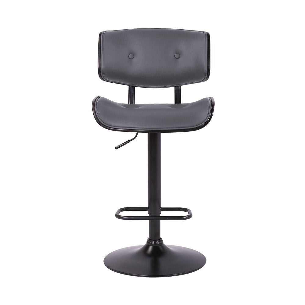 Gray and Black Iron and Faux Leather Adjustable Height Swivel Bar Chair