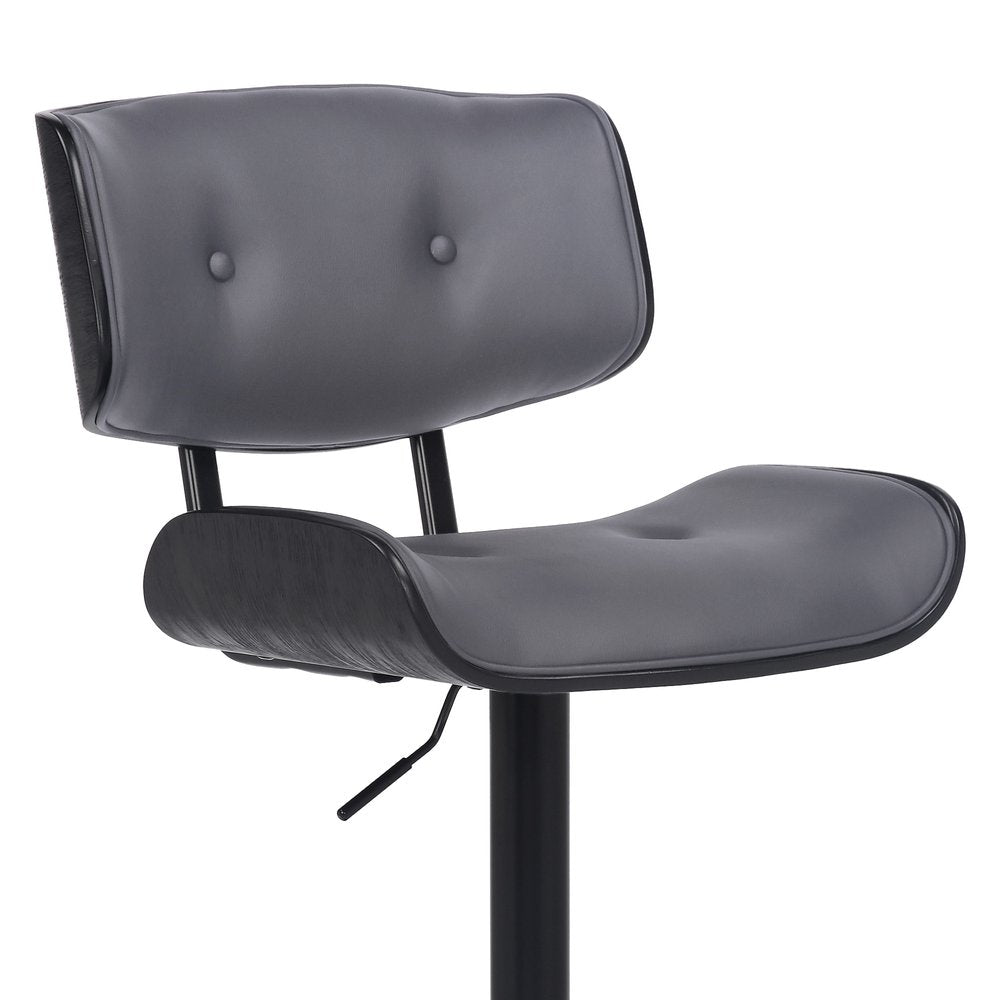 Gray and Black Iron and Faux Leather Adjustable Height Swivel Bar Chair