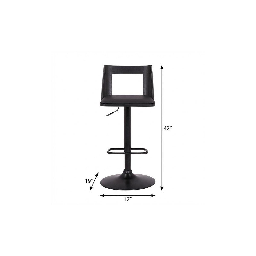 24" Black Faux Leather And Iron Swivel Adjustable Height Bar Chair