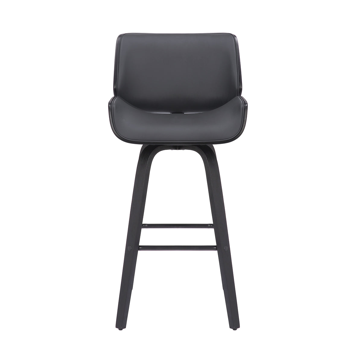 26" Gray And Black Faux Leather And Fabric And Iron Counter Height Swivel Bar Chair