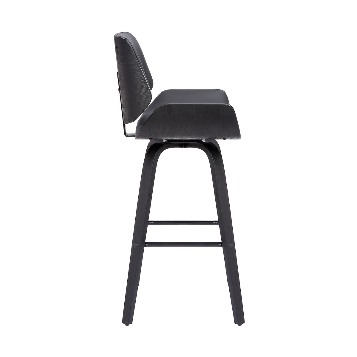 26" Gray And Black Faux Leather And Fabric And Iron Counter Height Swivel Bar Chair