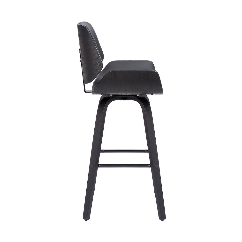 26" Gray And Black Faux Leather And Fabric And Iron Counter Height Swivel Bar Chair
